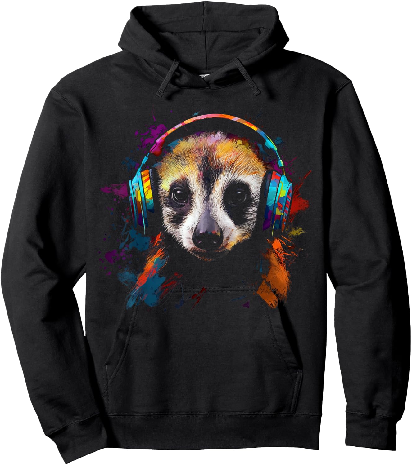 Meerkat Animal Music Art - Colourful Headphones Meerkat Hoodie - Hoodie | Black