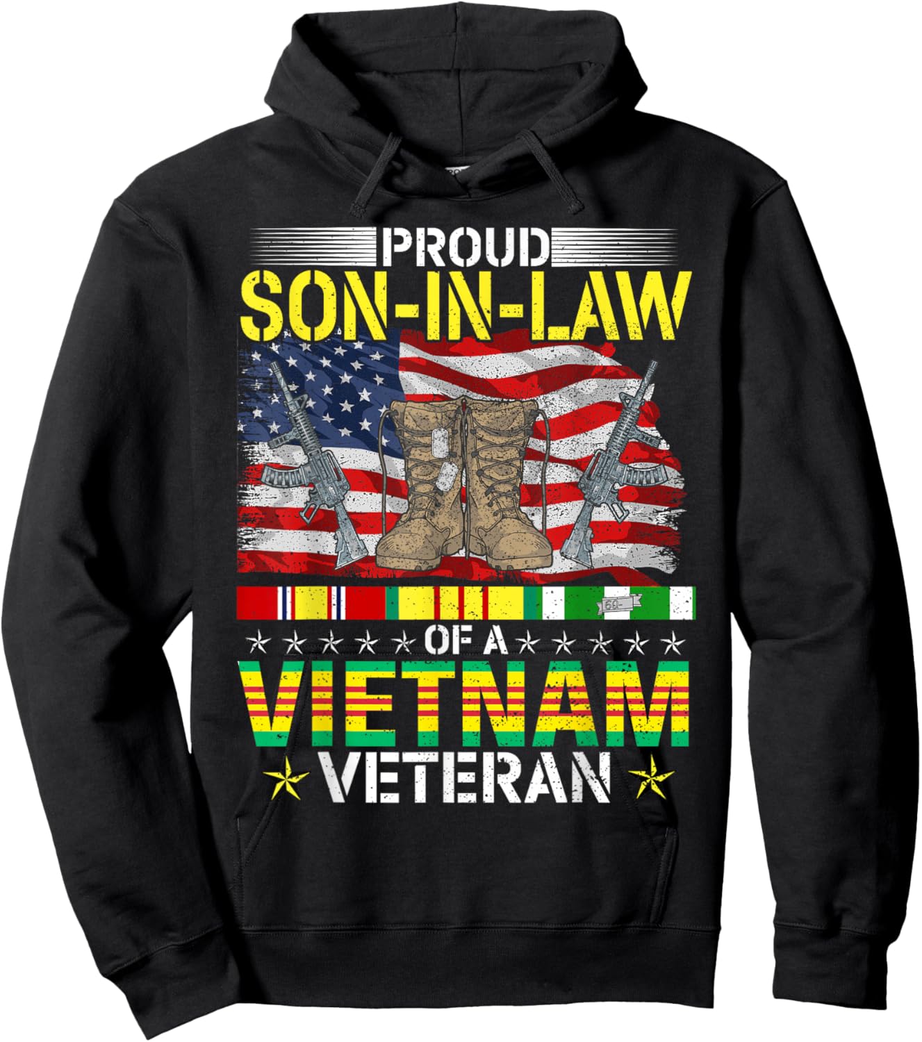 Vintage Proud Son-In-Law Of A Vietnam Veteran Hoodie - Hoodie | Black