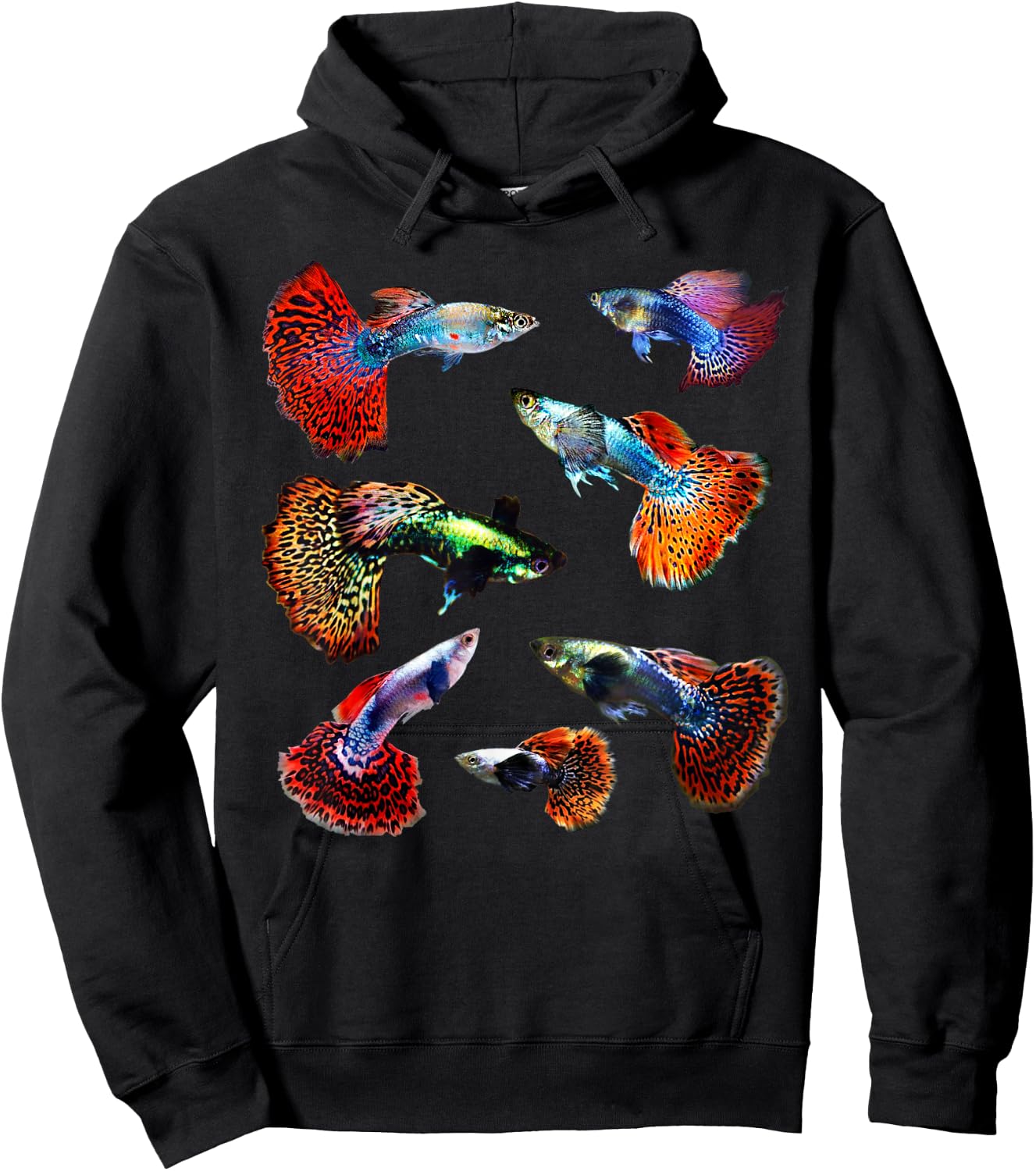 Aquarium Tropical Fish Guppies Co. Fancy Mosaic Guppy Fish Lover Forever Multicolor Graphic Hoodie - Hoodie | Black