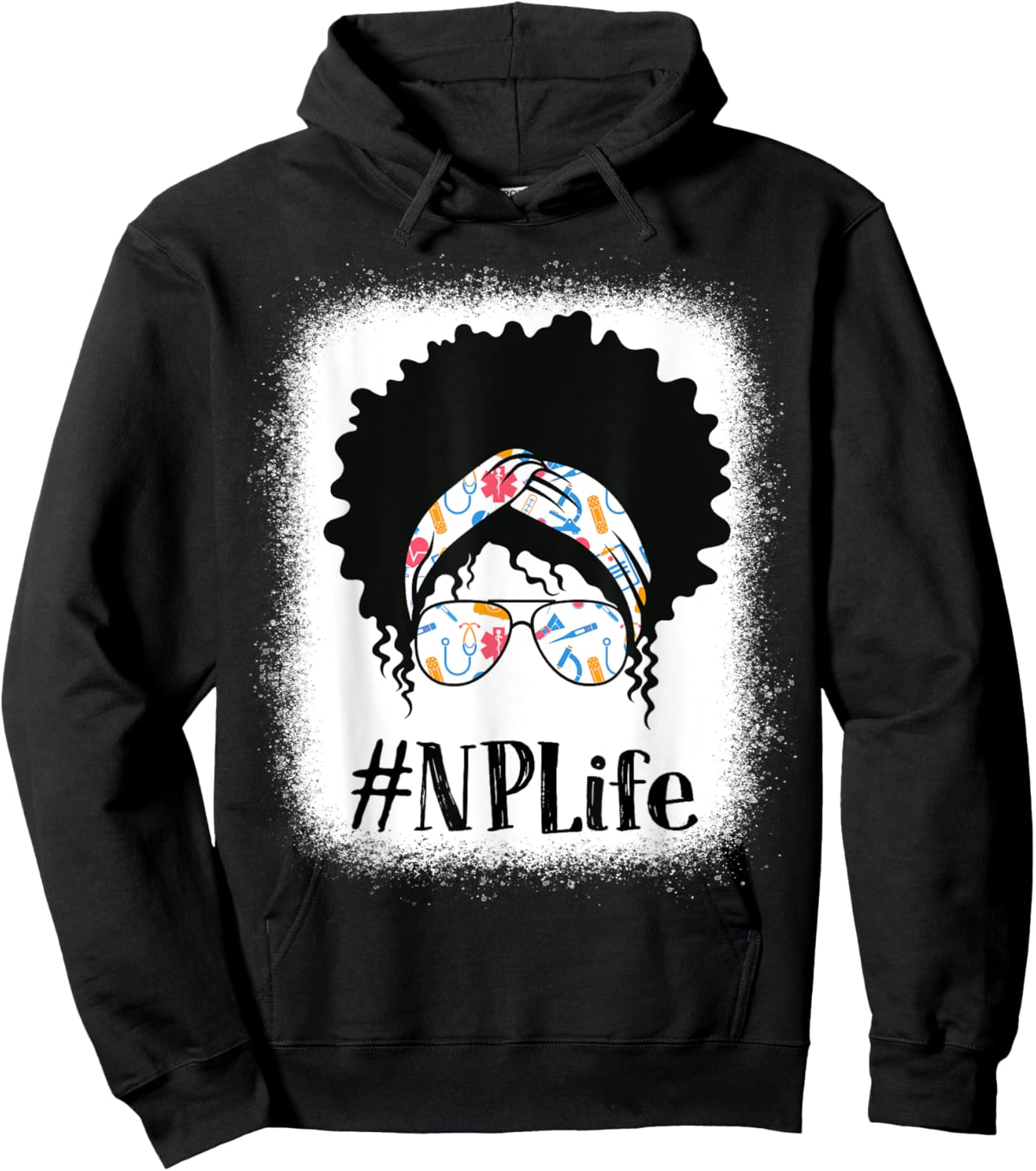 NP Nurse Practitioner Black Afro Messy Bun African American Hoodie - Hoodie | Black