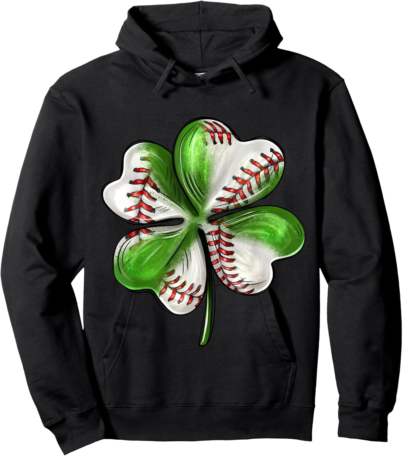 Baseball Shamrock St Patrick's Day Clover With Baseball Love Hoodie - Hoodie | Black
