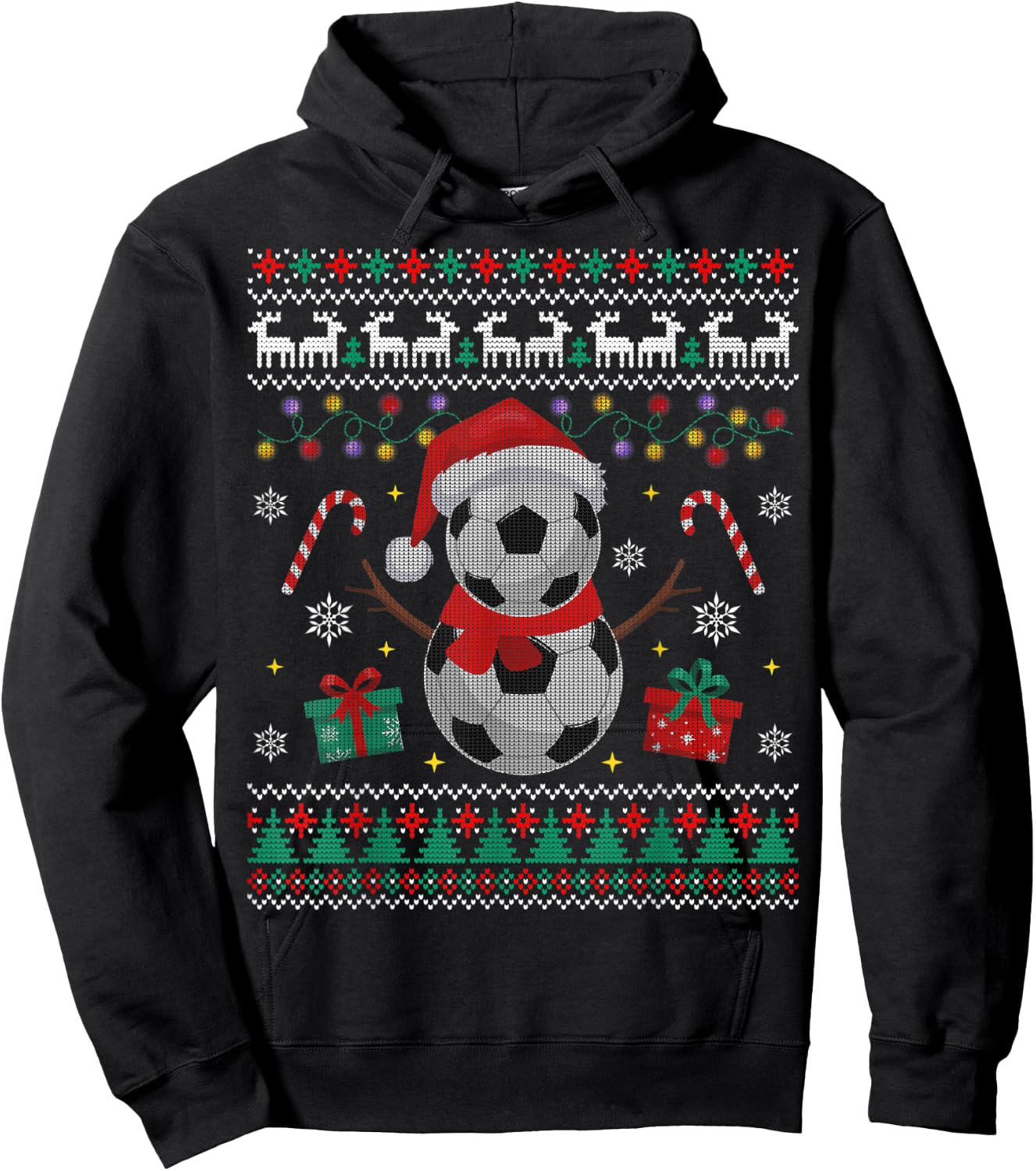 Funny USA Soccer Ugly Christmas Sweater Soccer Snowman Hoodie - Hoodie | Black