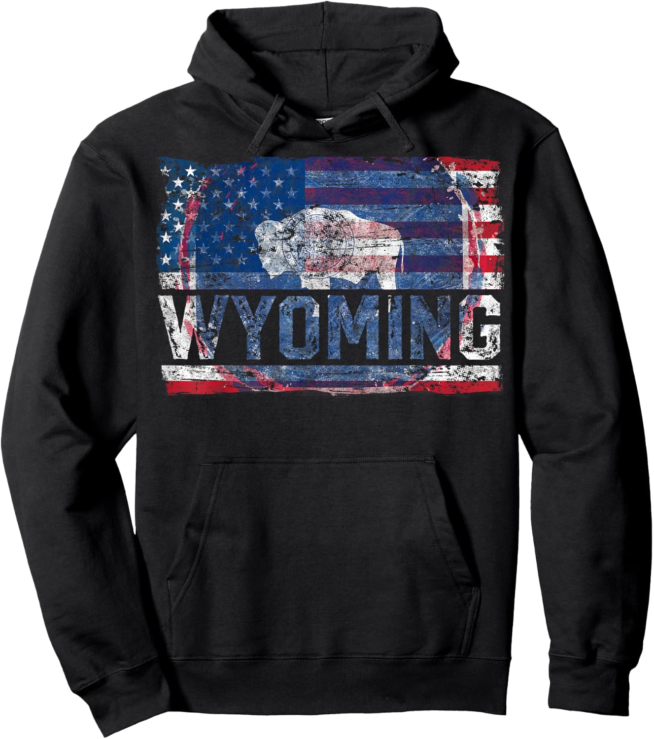 Vintage Wyoming Cowboy State US Flag Buffalo National Parks Hoodie - Hoodie | Black