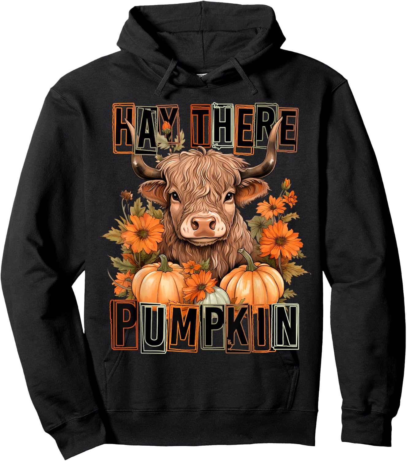 Hay There Pumkin Highland Cow Fall Autumn Thanksgiving Hoodie - Hoodie | Black