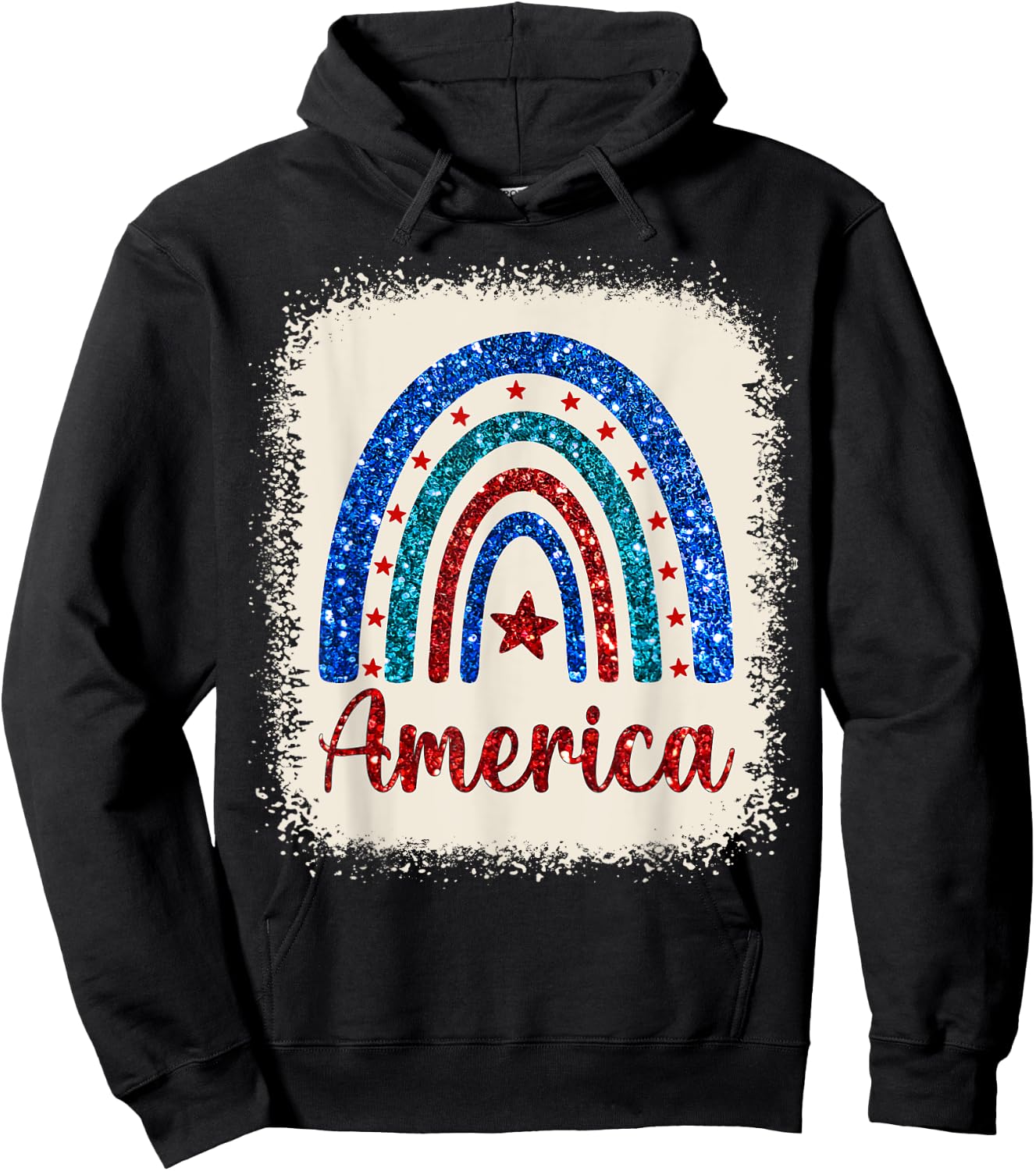 4th of July Patriotic Bleached Rainbow America USA Flag Hoodie - Hoodie | Black