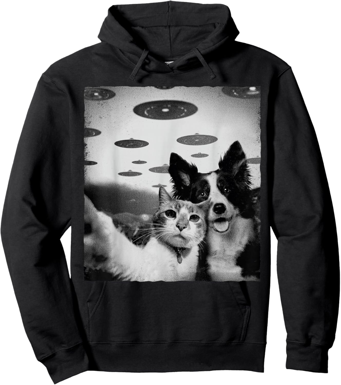 Funny Cat and Dog selfie with Alien UFO Hoodie - Hoodie | Black