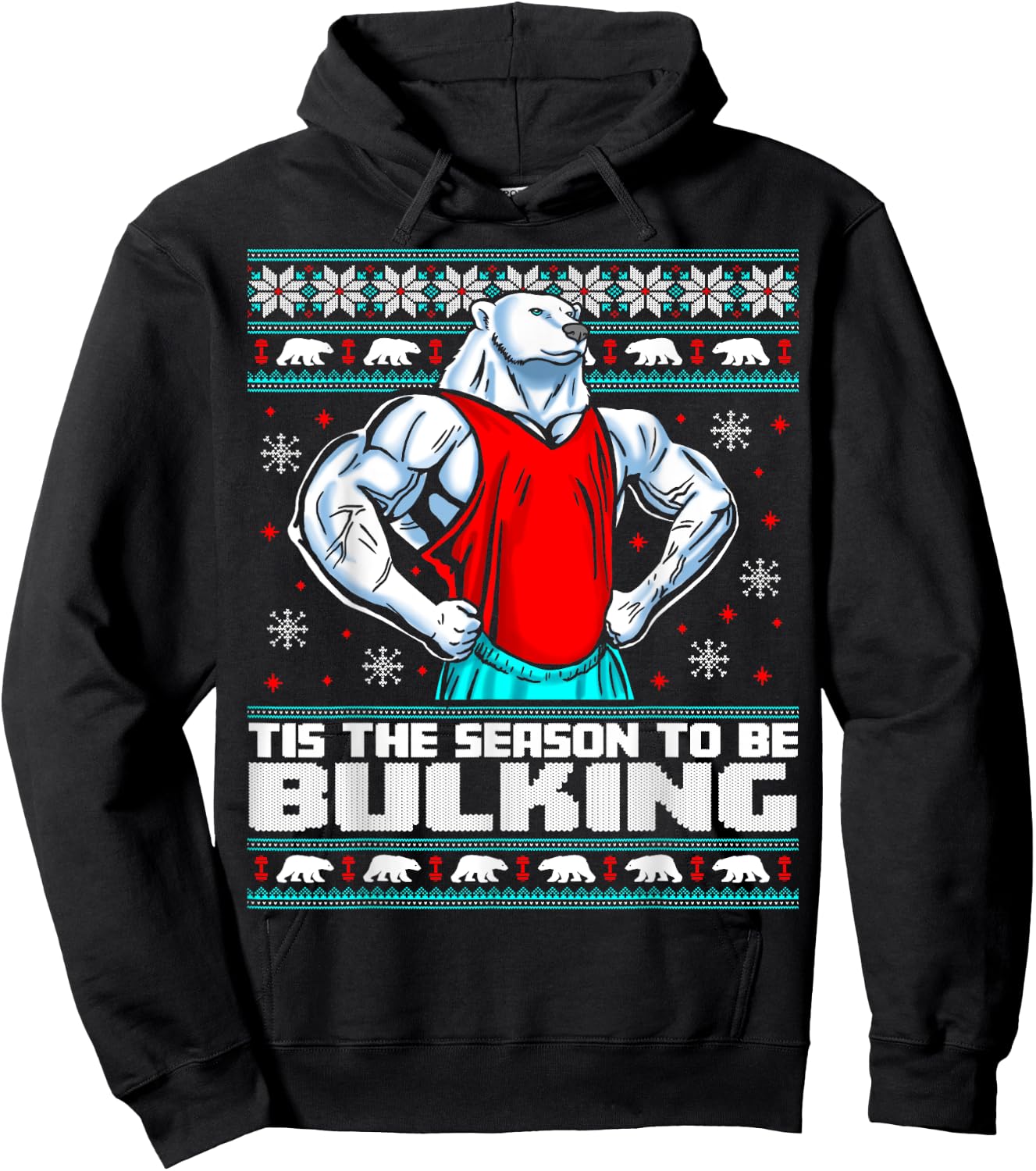 Polar Bear Funny Christmas Workout Shirt Lifting Gym Sweater Hoodie - Hoodie | Black