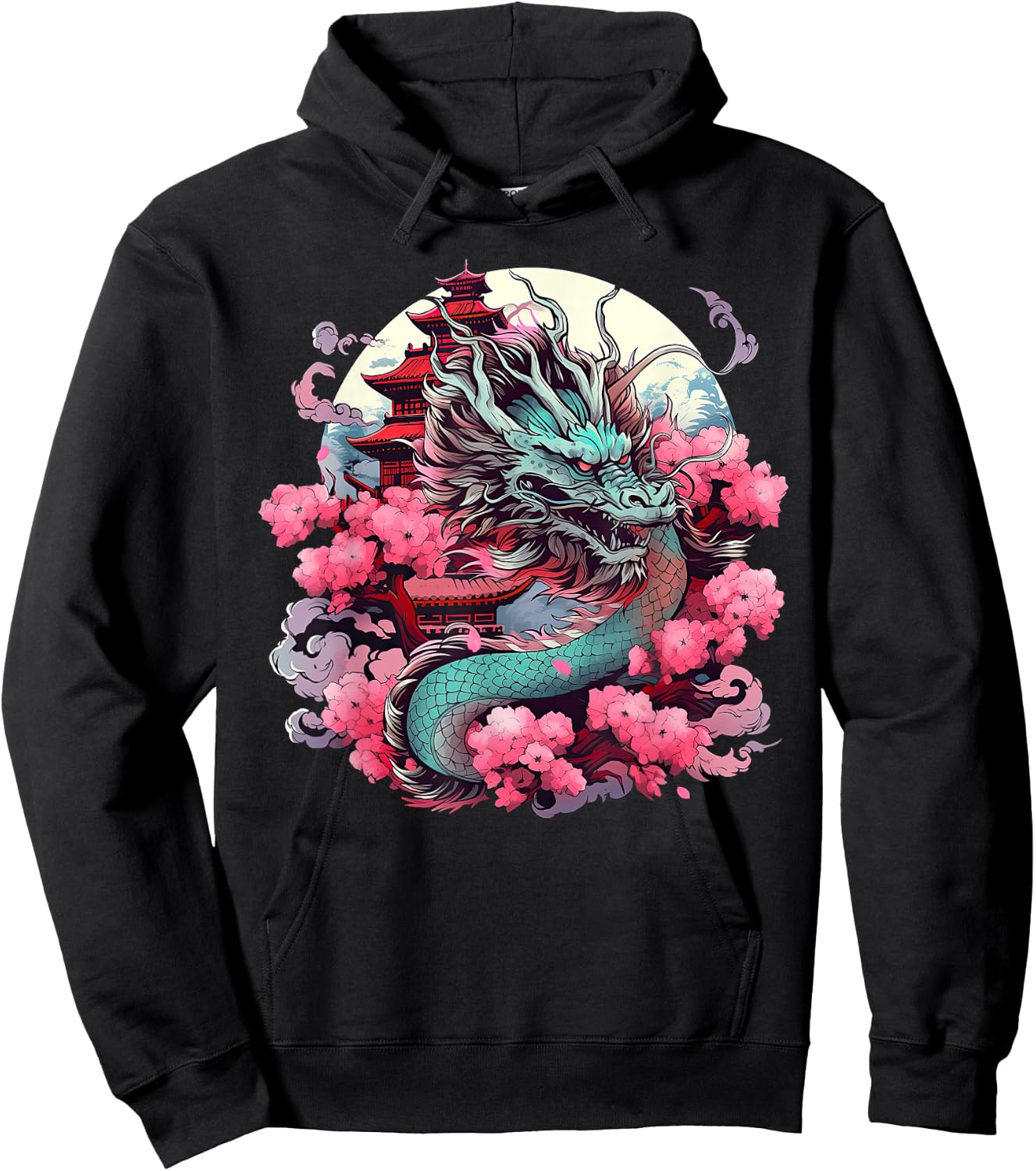 Tokyo Asian inspired vintage style 80s retro Japanese Dragon Hoodie - Hoodie | Black