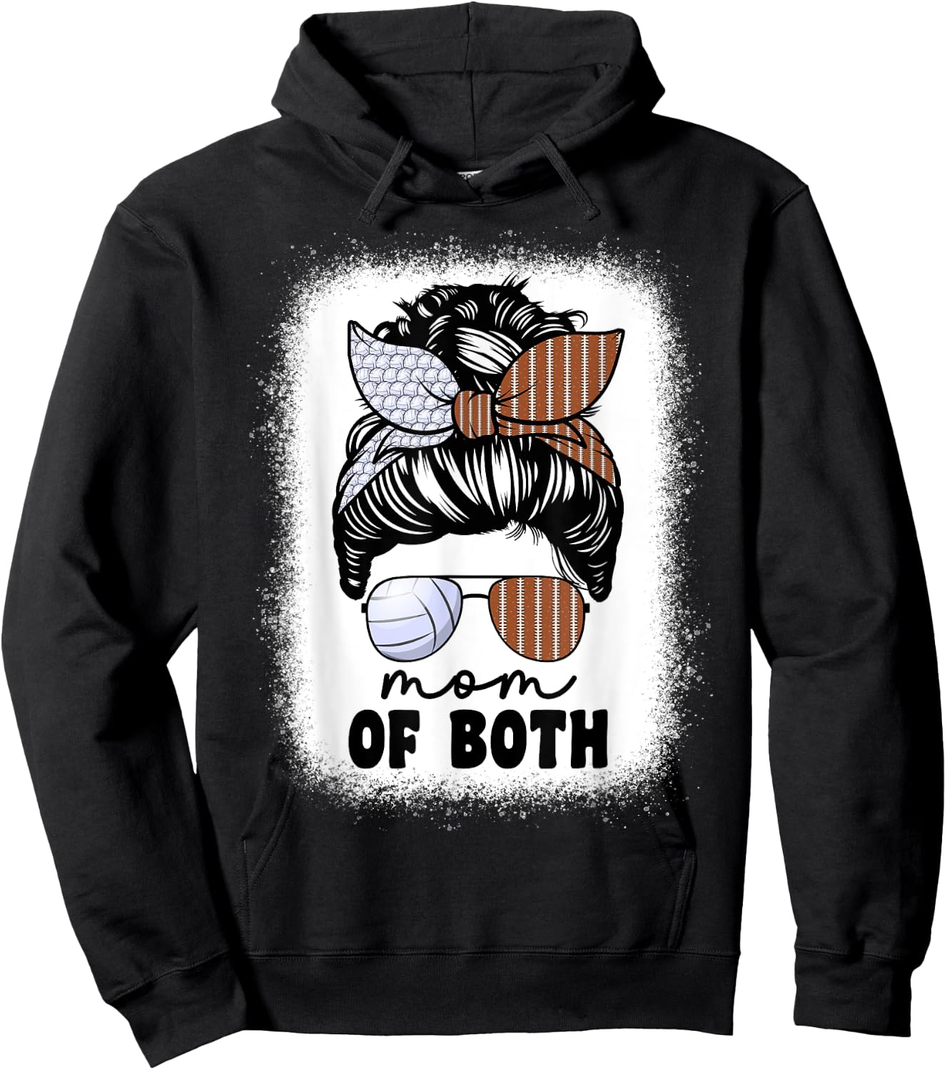 Mom Of Both Volleyball And Football Mom Messy Bun Hoodie - Hoodie | Black