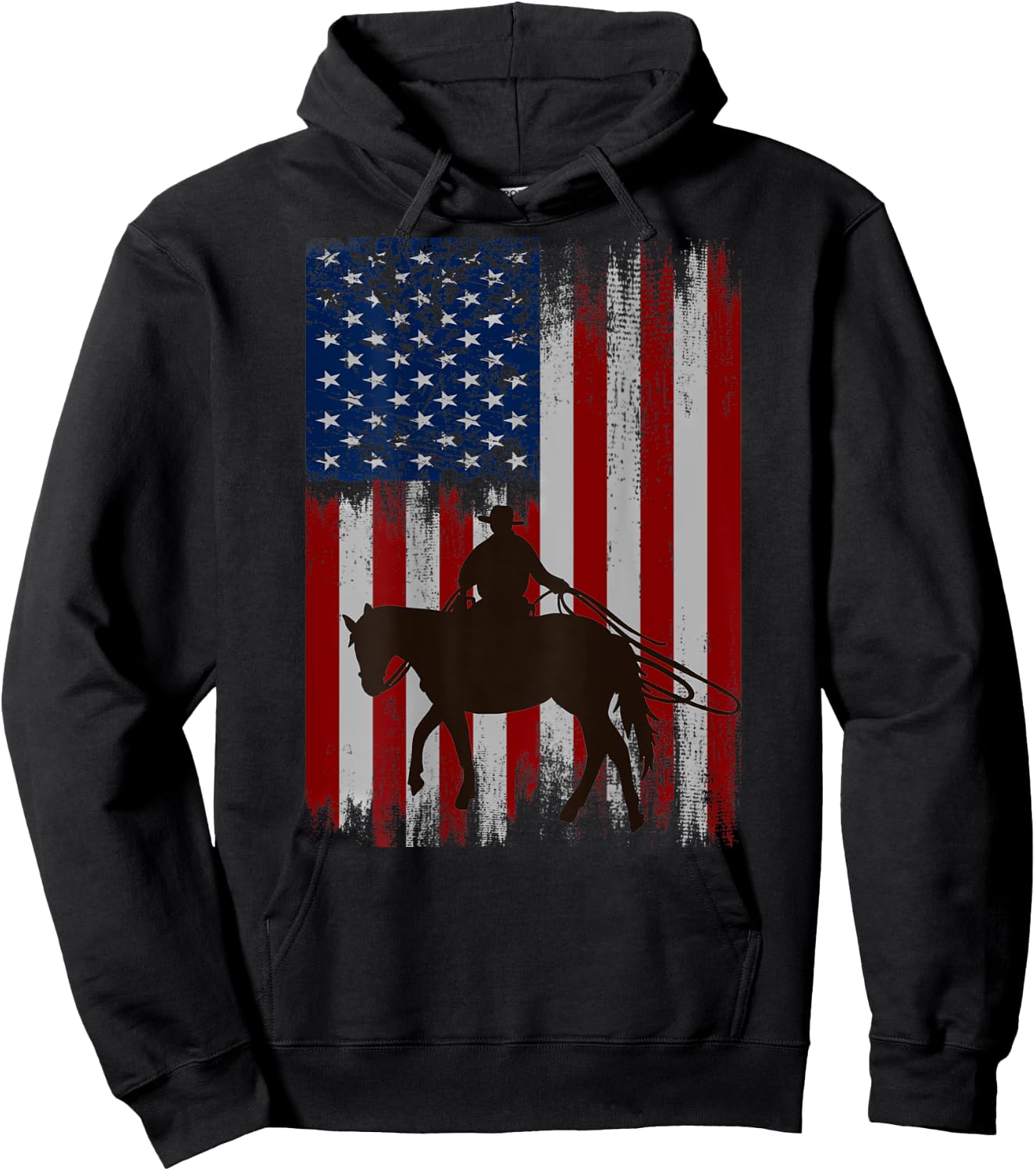 (Print on Back) vintage usa american flag cowboy Rodeo Hoodie - Hoodie | Black