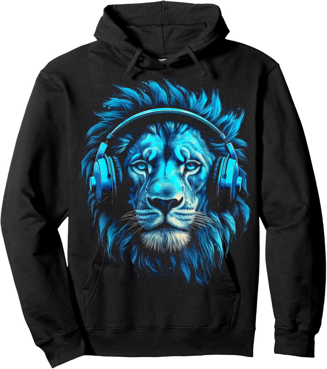 Lion Art Music Animal Headphones Blue Zoo Lion Motif Hoodie - Hoodie | Black