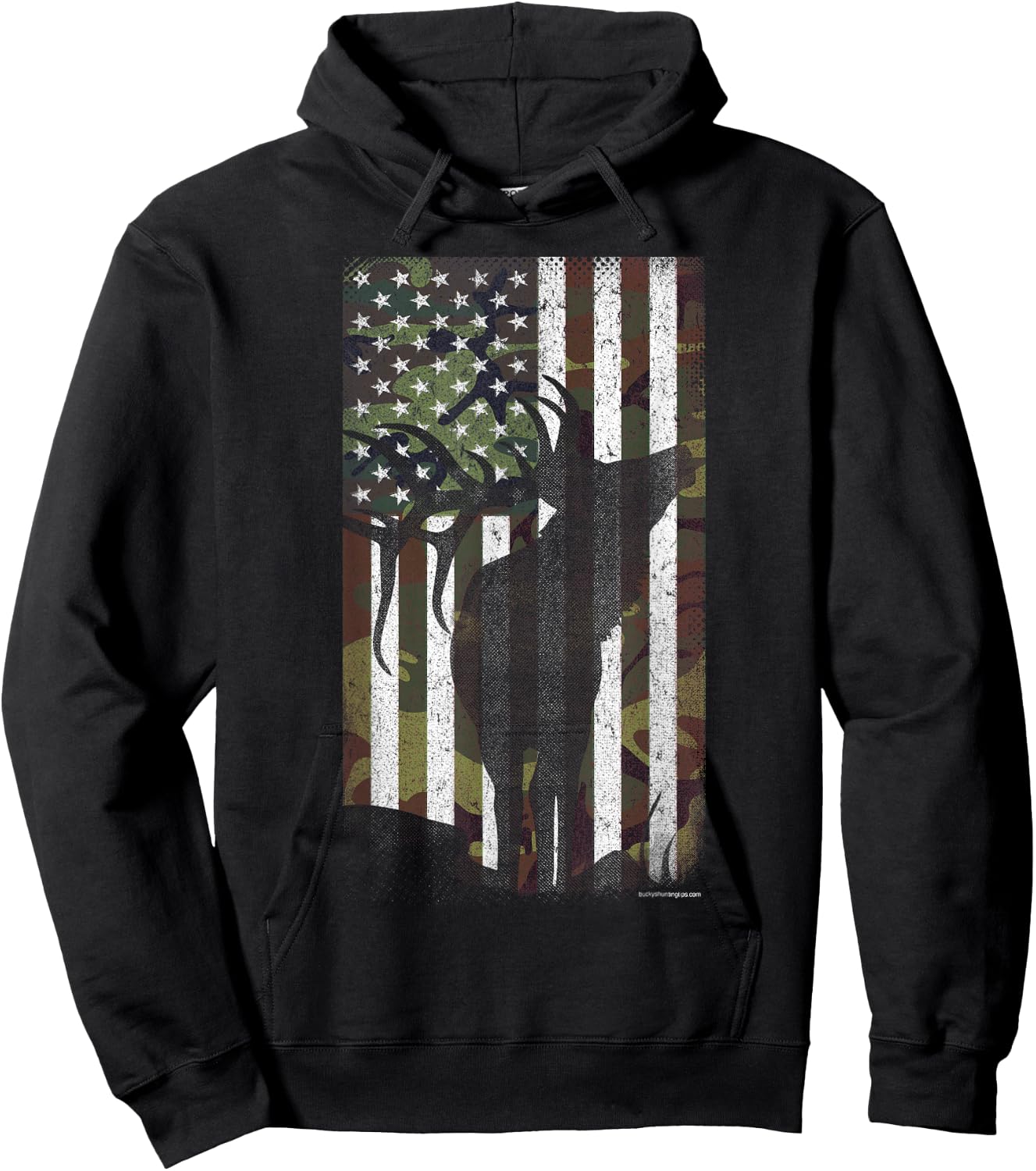 Elk Hunting Bugling Bull Camo US Flag - American Retro Hoodie - Hoodie | Black