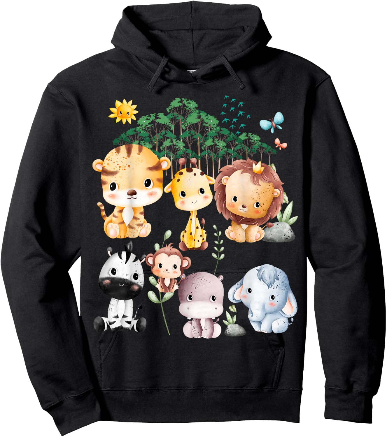 Jungle Animal Wildlife Safari Theme Forest Cute Baby Animals Hoodie - Hoodie | Black