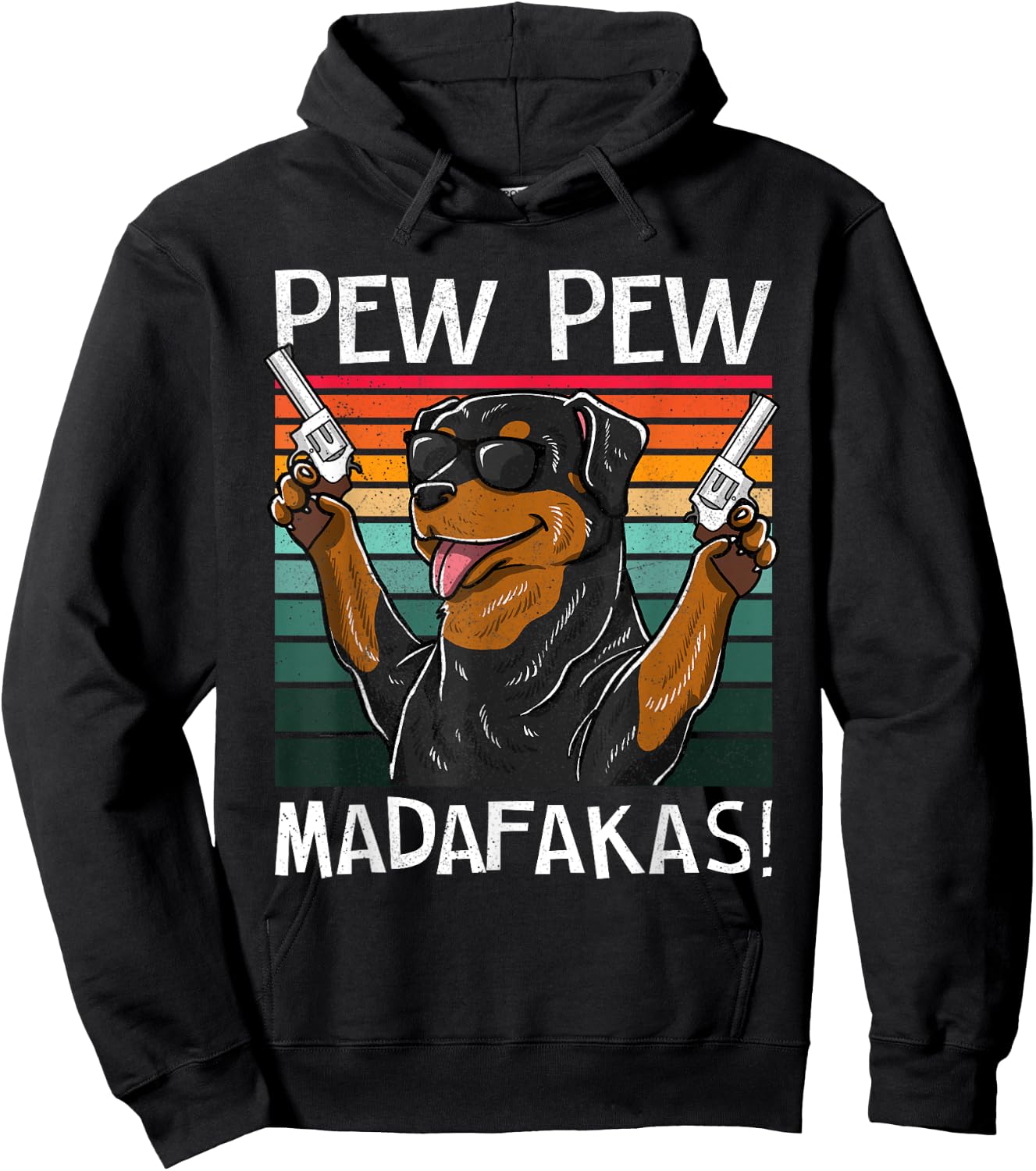 Rottweiler Pew Dog Vintage Retro Sunset Dogs Guns Nerd Women Hoodie - Hoodie | Black