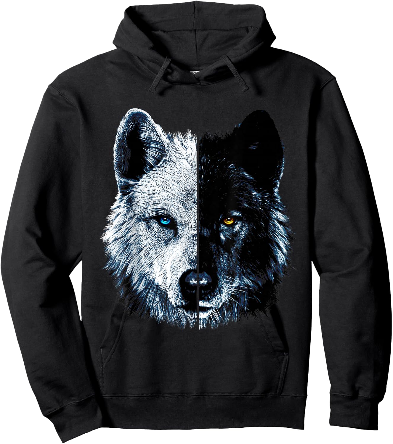 Polar And Black Two Face Wolf Split Face Magical Wolves Hoodie - Hoodie | Black