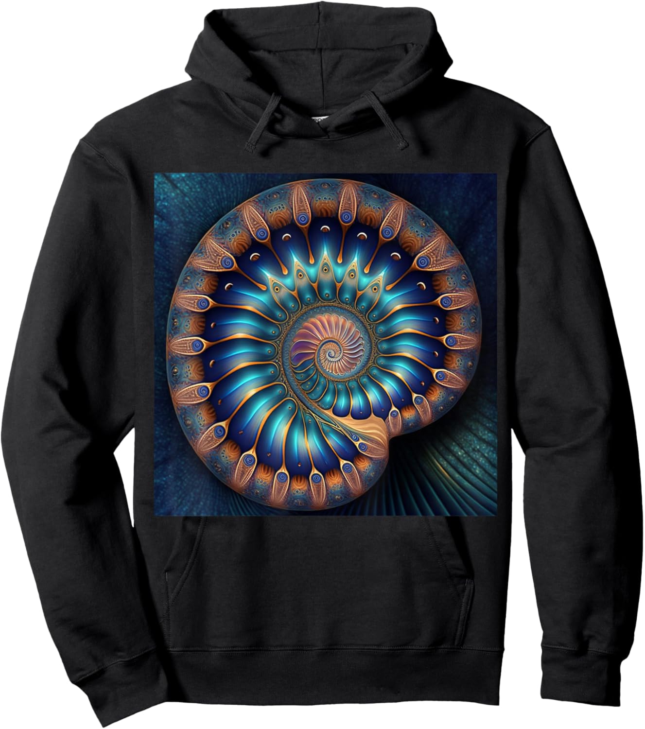 Blue Nautilus Shell Fibonacci Golden Ratio Hoodie - Hoodie | Black