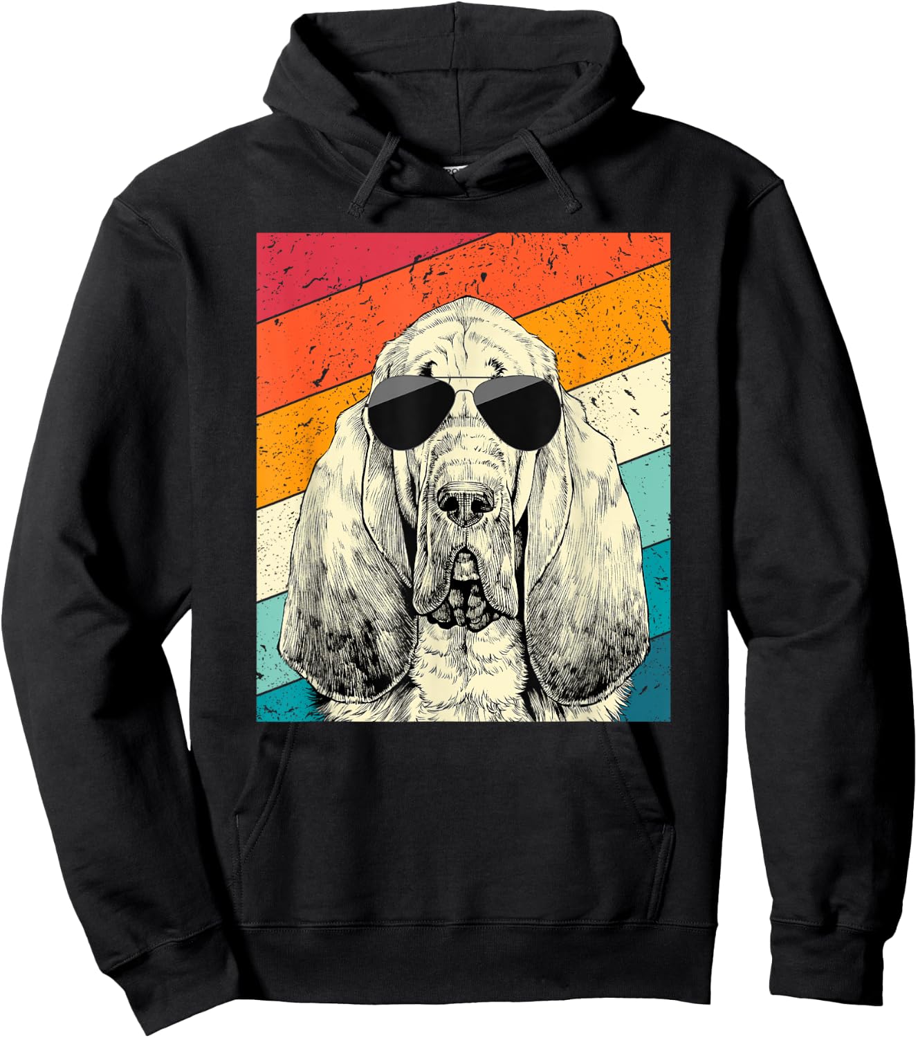 Retro Vintage Bloodhound with Sunglasses Dog Lovers Men Women Girls Kids Hoodie - Hoodie | Black