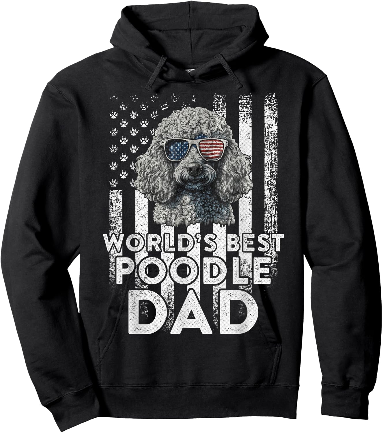 Vintage USA Flag World's Best Poodle Dog Dad Fathers Day Kids Men Hoodie - Hoodie | Black