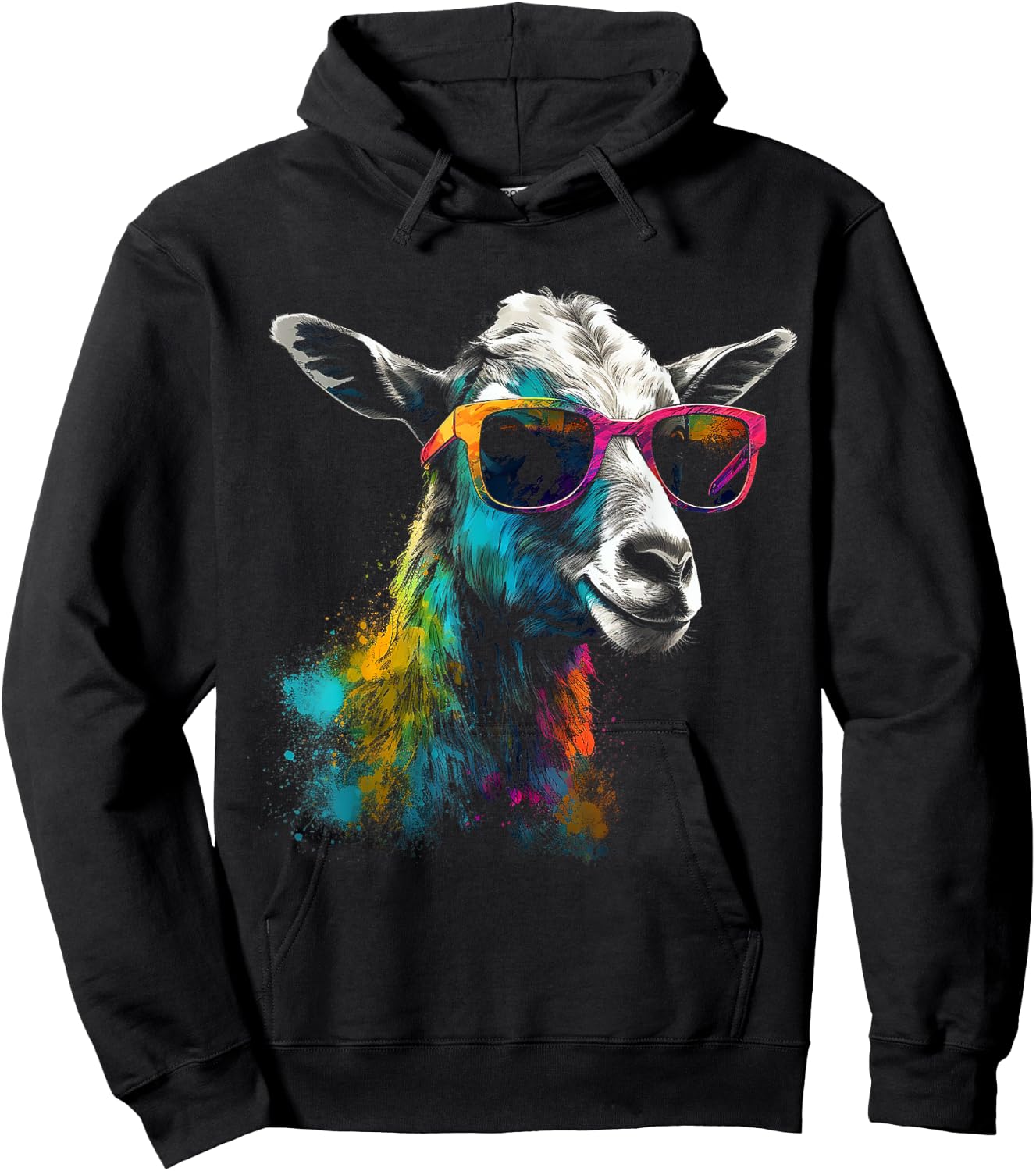 Goat Lover Artwork Sunglasses | Colorful Animal Motif Goat Hoodie - Hoodie | Black