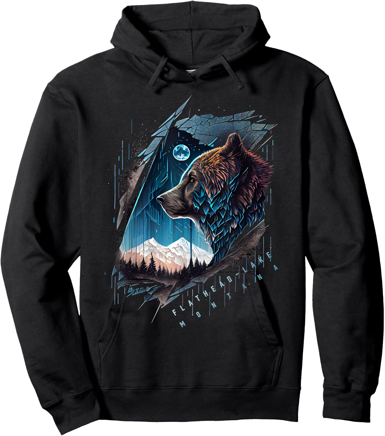 Flathead Lake Montana Vintage Bear Hoodie - Hoodie | Black