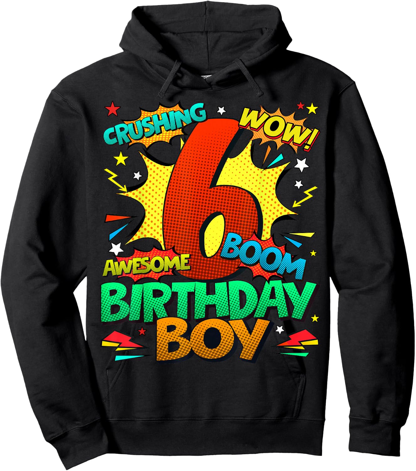 6th Birthday Kids Comic Style Kids Boys 6 Year Old Gifts Hoodie - Hoodie | Black