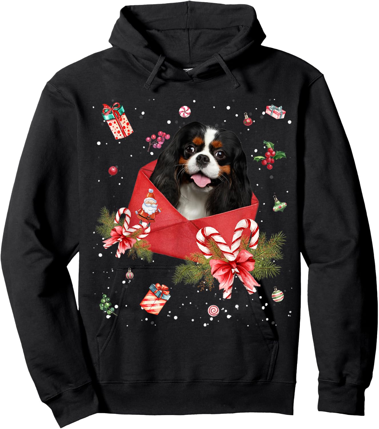 Cavalier King Charles Spaniel In Christmas Card Pajama Xmas Hoodie - Hoodie | Black