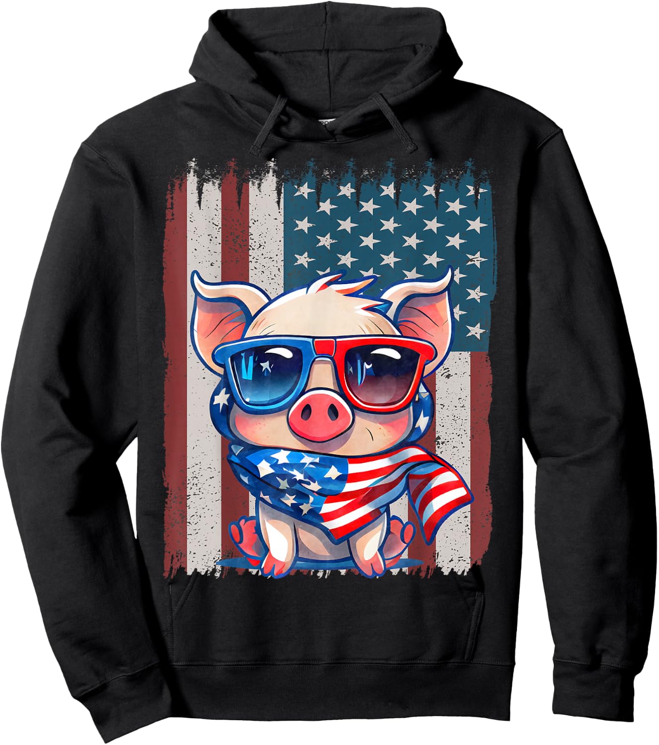 Retro American Flag Pig Dad Mom 4th of July Hoodie - Hoodie | Black