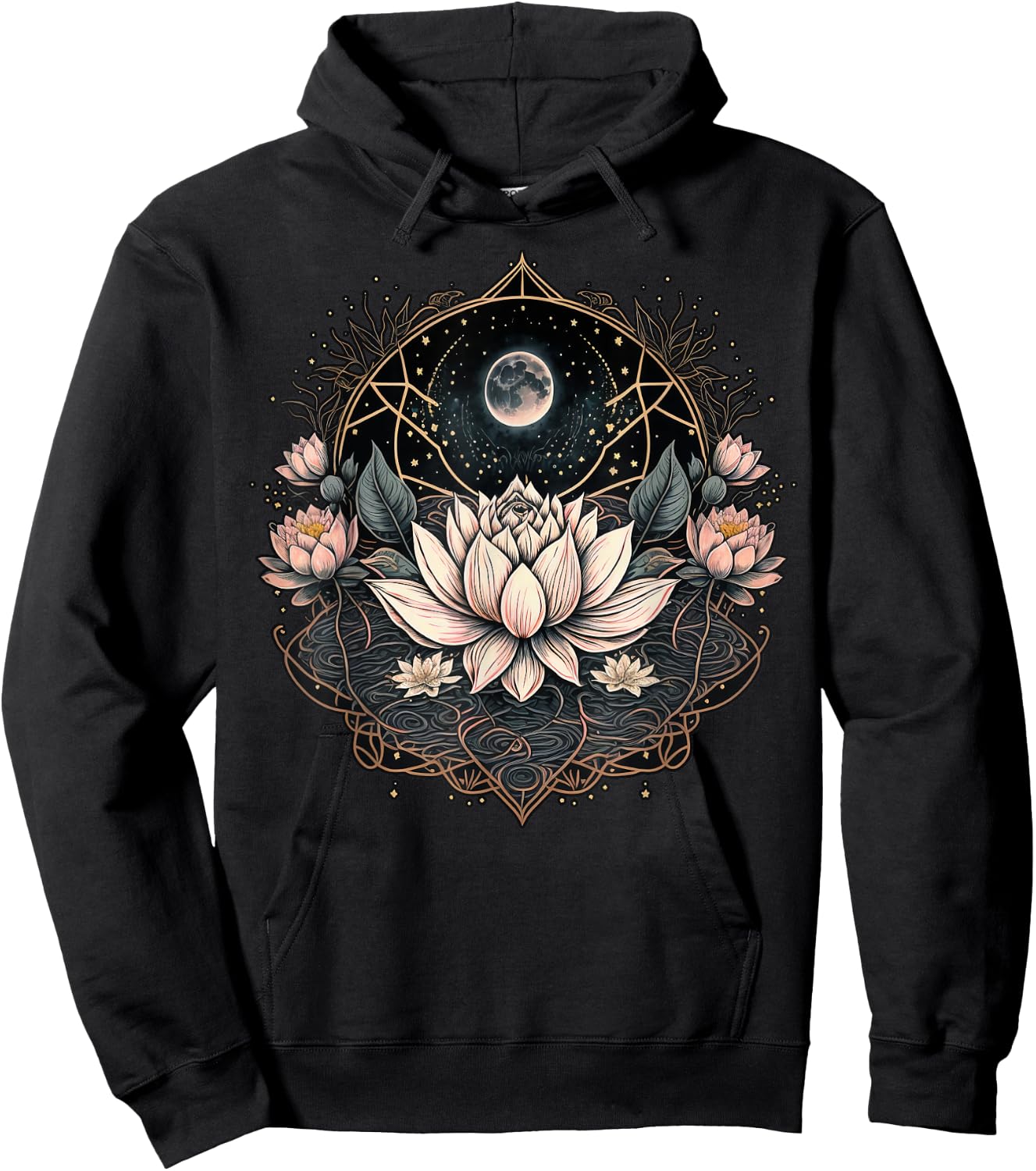 Moon Yoga Meditation Lotus Flower on Celestial Lunar Lotus Hoodie - Hoodie | Black