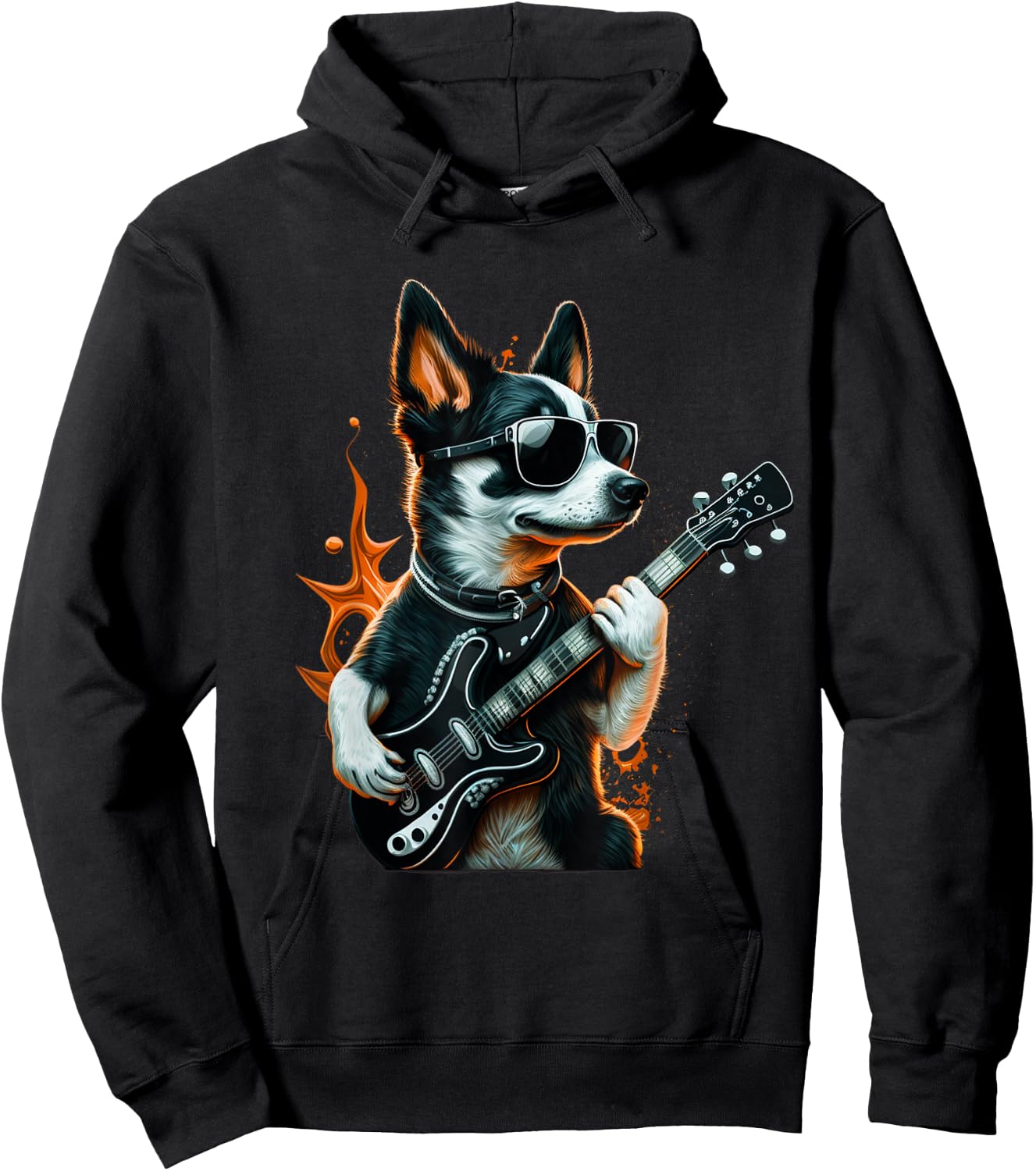 Rock & Roll Dog playing a guitar Hoodie - Hoodie | Black