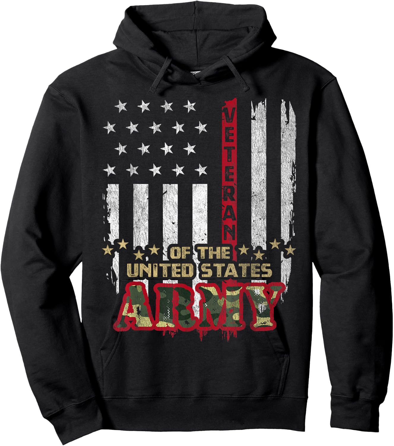 Vintage Patriotic U.S Army Veteran Red Line American Flag Girls Kids Men Hoodie - Hoodie | Black