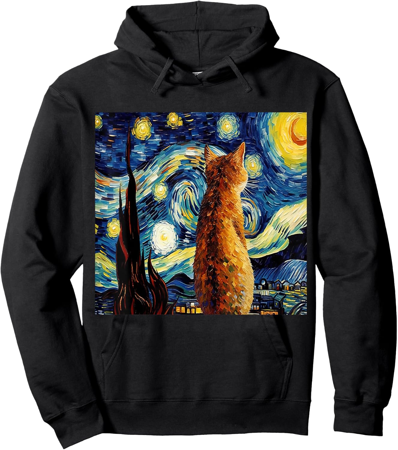Calico Cat Starry Night Moon And Stars Art Men Women Girls Kids Hoodie - Hoodie | Black