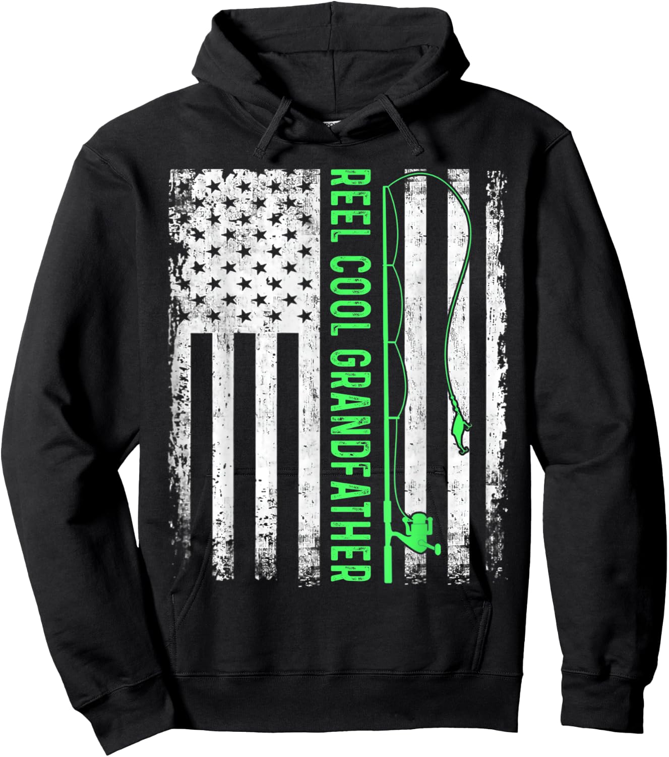 Reel Cool Grandfather American Flag Funny Grandfather Hoodie - Hoodie | Black