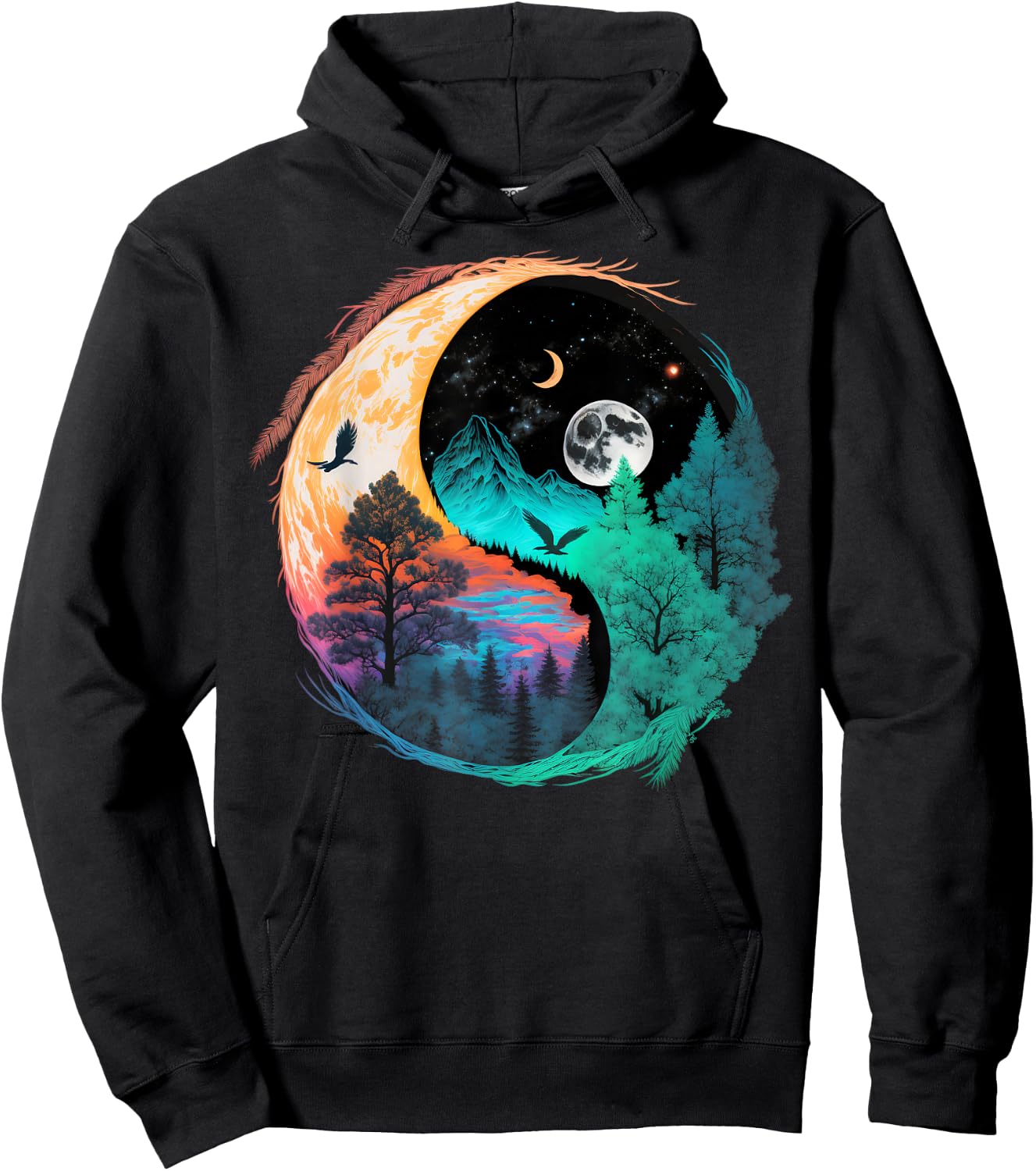 Meditation Taoism Yin Yang Symbol on Nature Taijitu Yin Yang Hoodie - Hoodie | Black