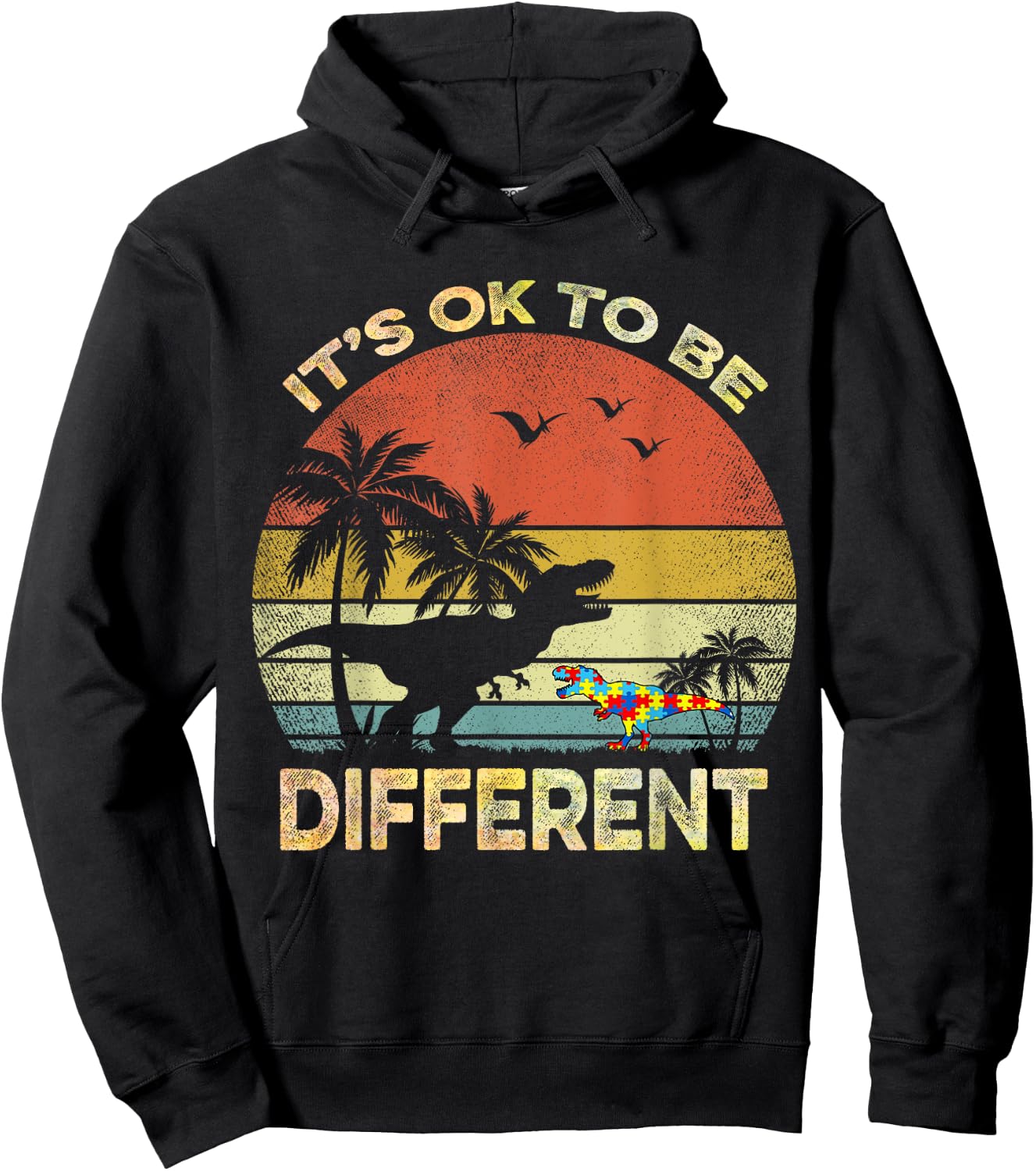 It's Ok To Be Different Autism Awareness T Rex Dinosaur Hoodie - Hoodie | Black
