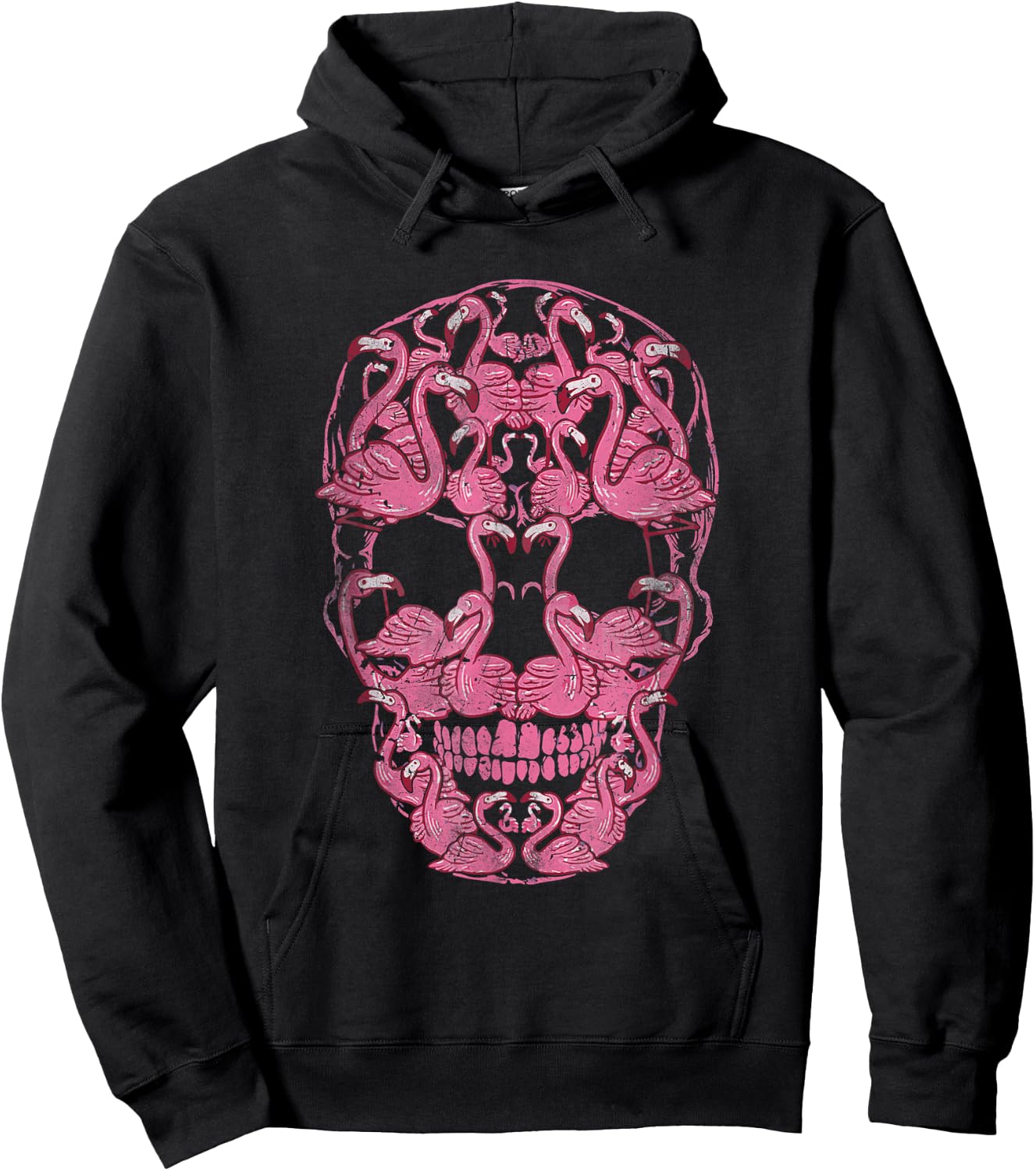 Pink Flamingo Skull Halloween Spooky Breast Cancer Awareness Hoodie - Hoodie | Black