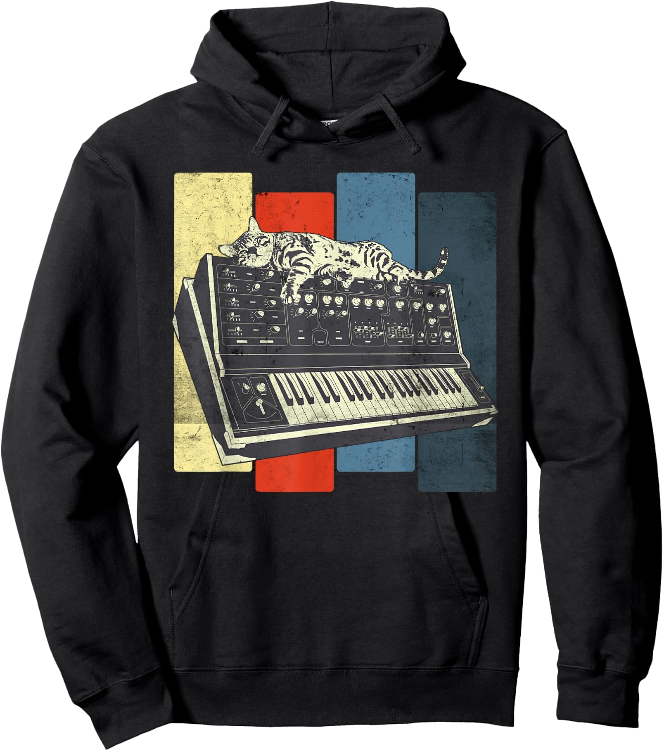 Modular Synthesizer Keyboard Techno Vintage Analogue Cat Women Hoodie - Hoodie | Black