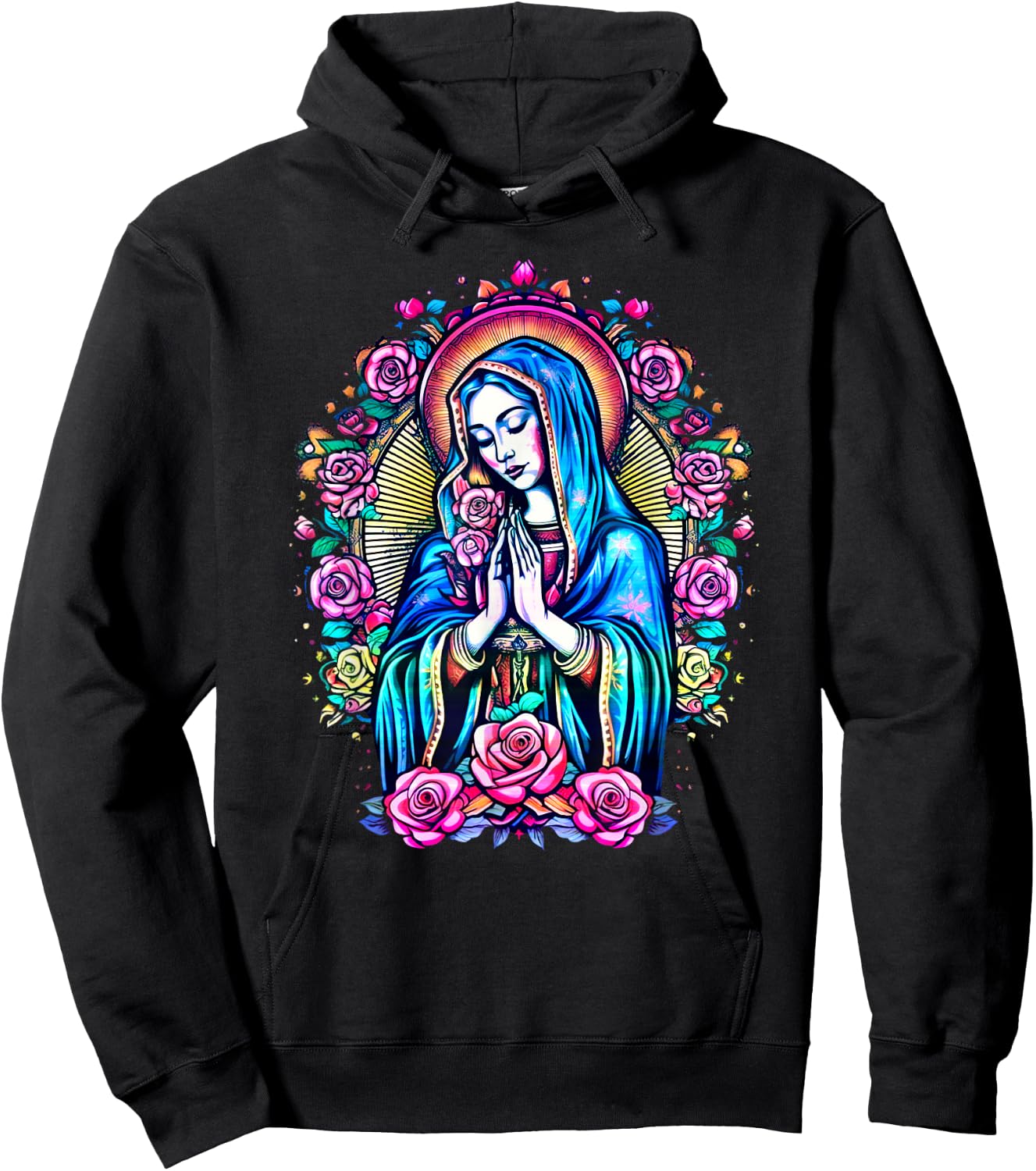 Praying Virgin Mary, roses, Christianity, faith, saint image Hoodie - Hoodie | Black