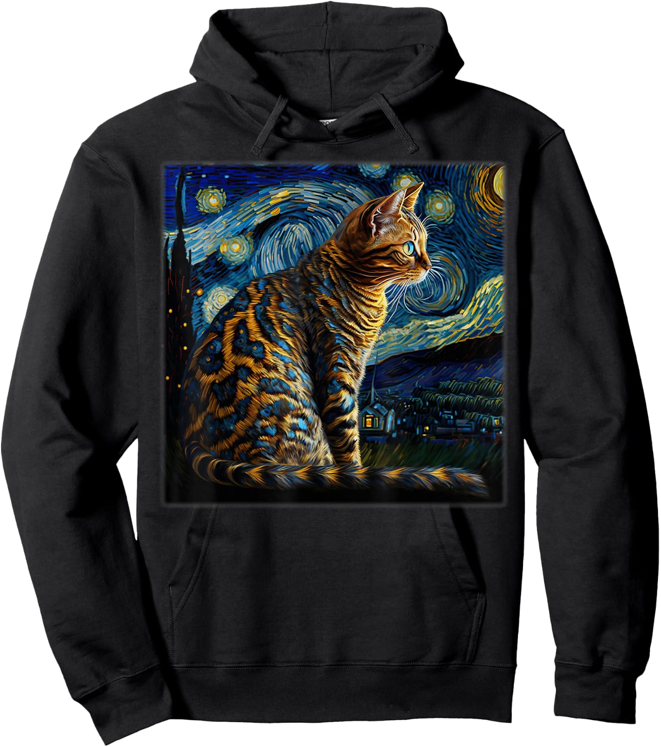 Surrealism Starry Night Bengal cat Hoodie - Hoodie | Black