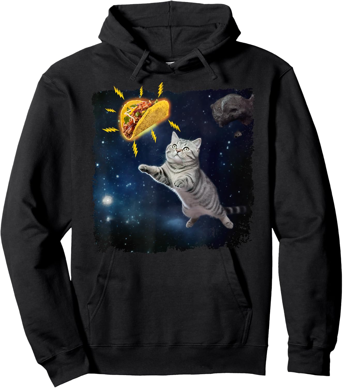 Funny Cat Astronaut and Taco in Space Mexican Food Hoodie - Hoodie | Black