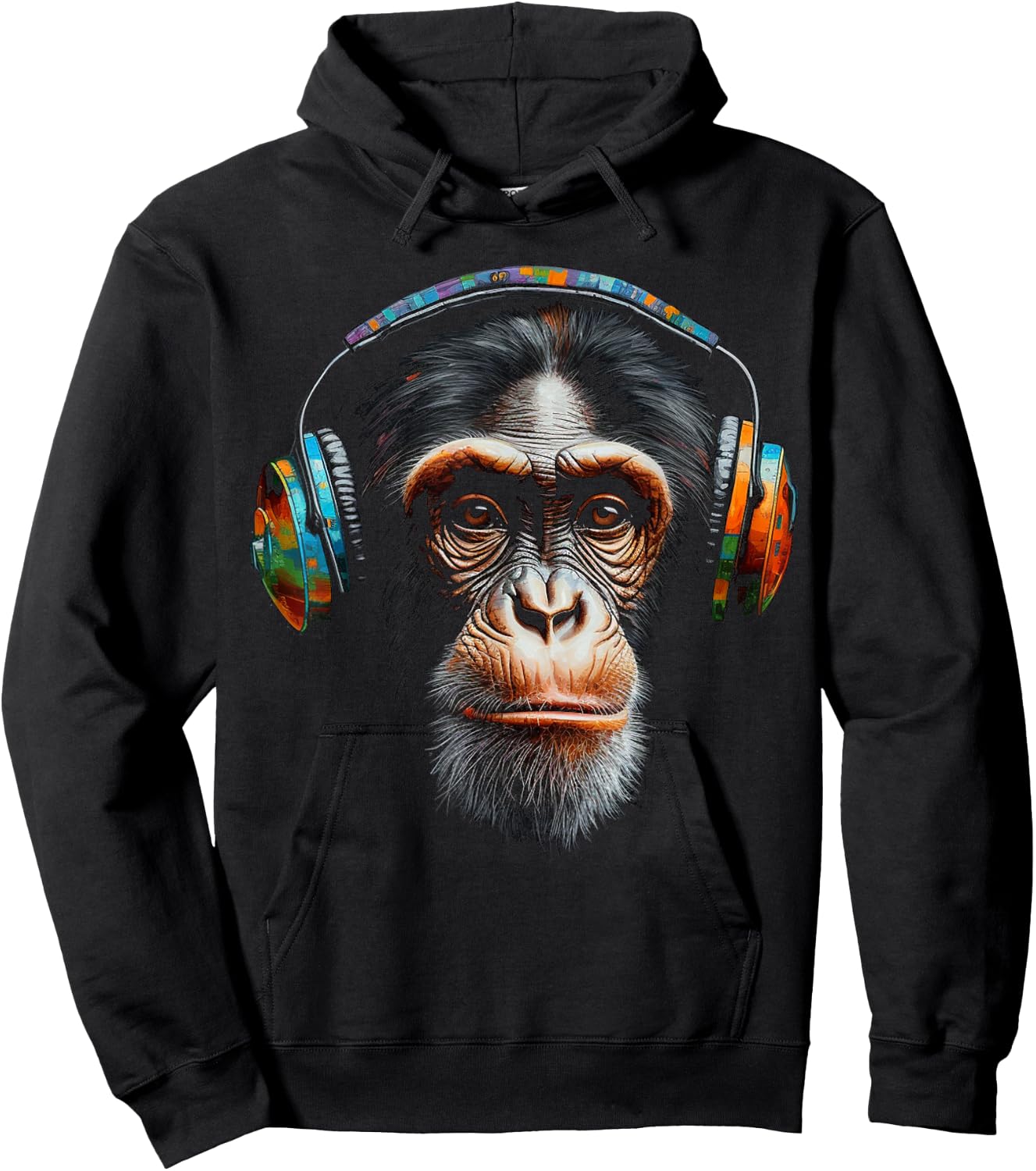 Monkey Headphones Animal Music Colourful Zoo Art Monkey Hoodie - Hoodie | Black