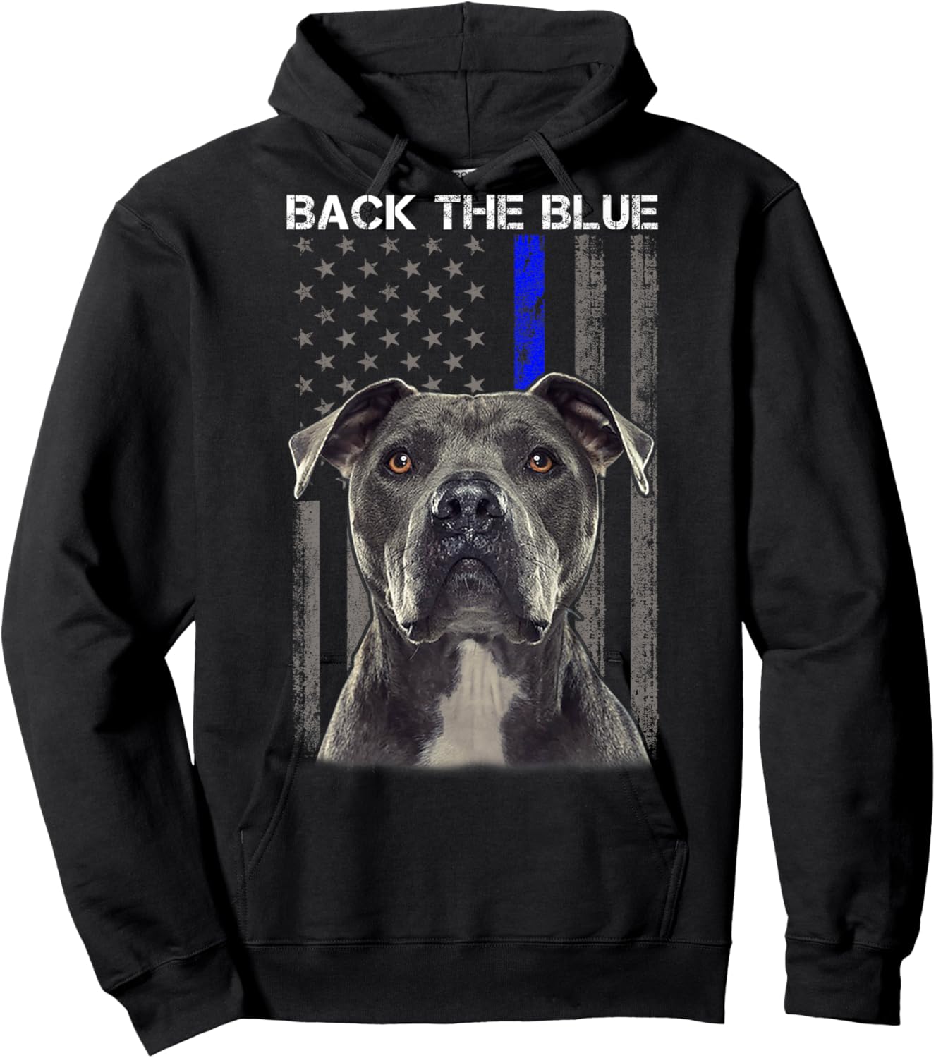 Back The Blue Thin Blue Line Flag Police Pitbull Dog Lovers Women Kids Hoodie - Hoodie | Black