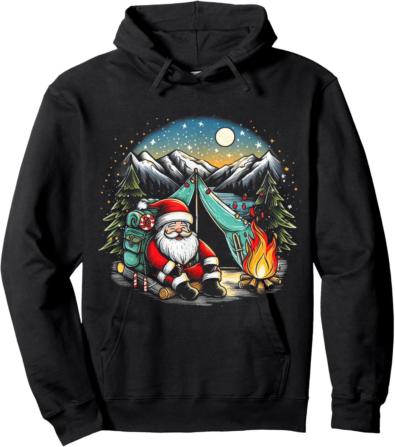Santa Camping and Hiking Funny Matching Family Christmas Hoodie - Hoodie | Black