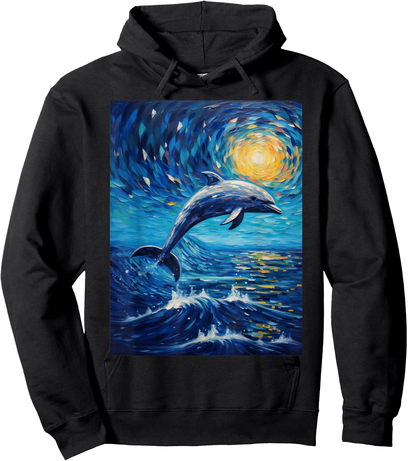 Dolphin Starry Night Van Gogh Style Graphic Hoodie - Hoodie | Black