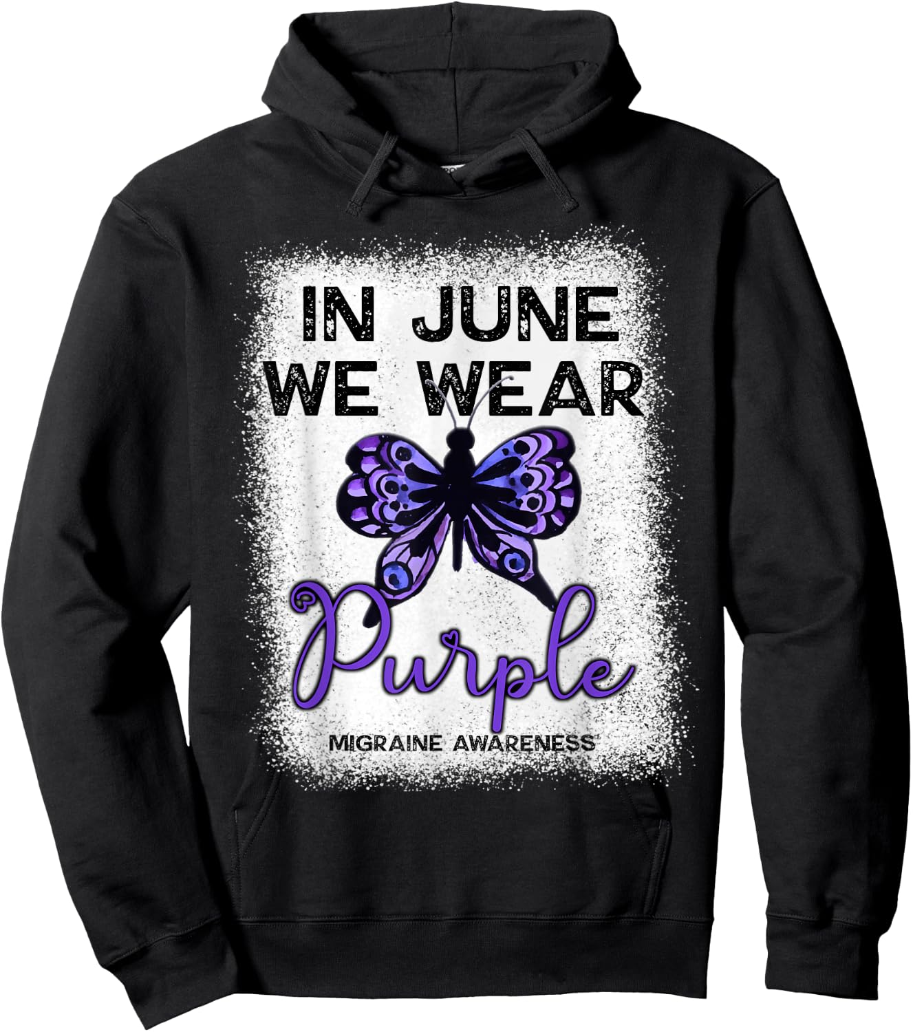 Migraine Awareness Spoonie In June We Wear Purple Butterfly Hoodie - Hoodie | Black