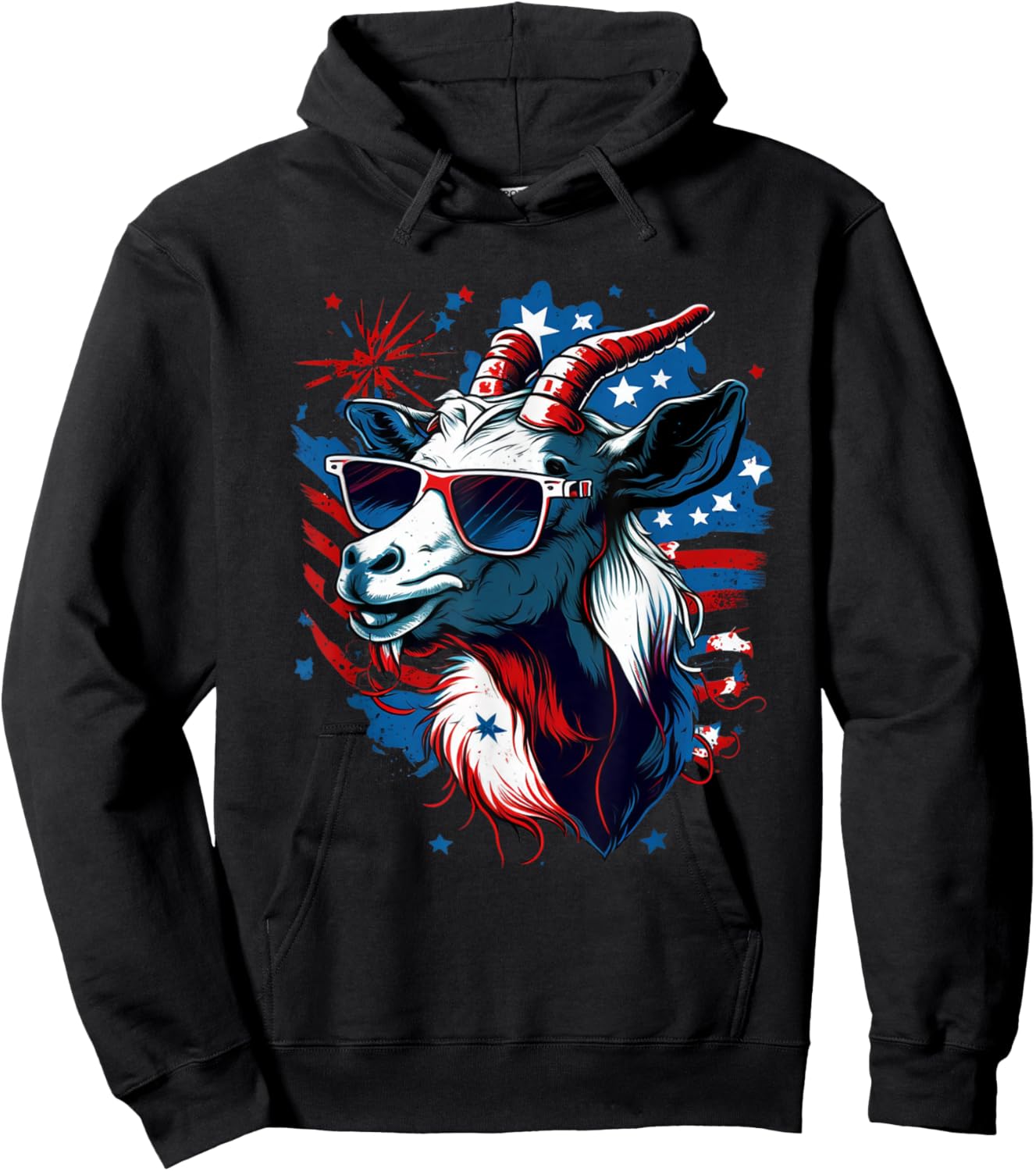 USA Patriotic Goat 4th of July Boys Funny Goat Americaaa Hoodie - Hoodie | Black