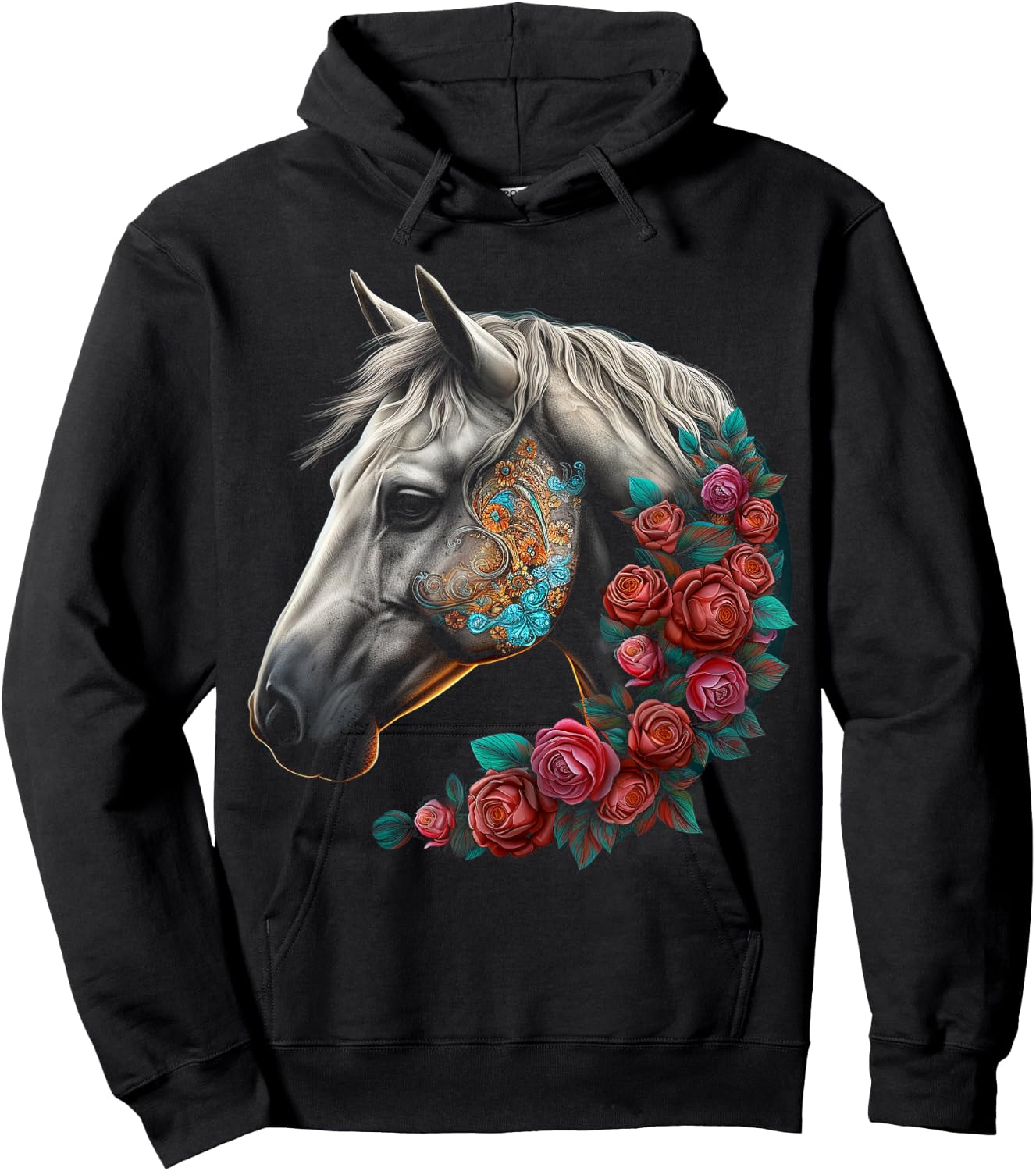 Horse Mandala Flower | Animal Motif Horse Hoodie - Hoodie | Black