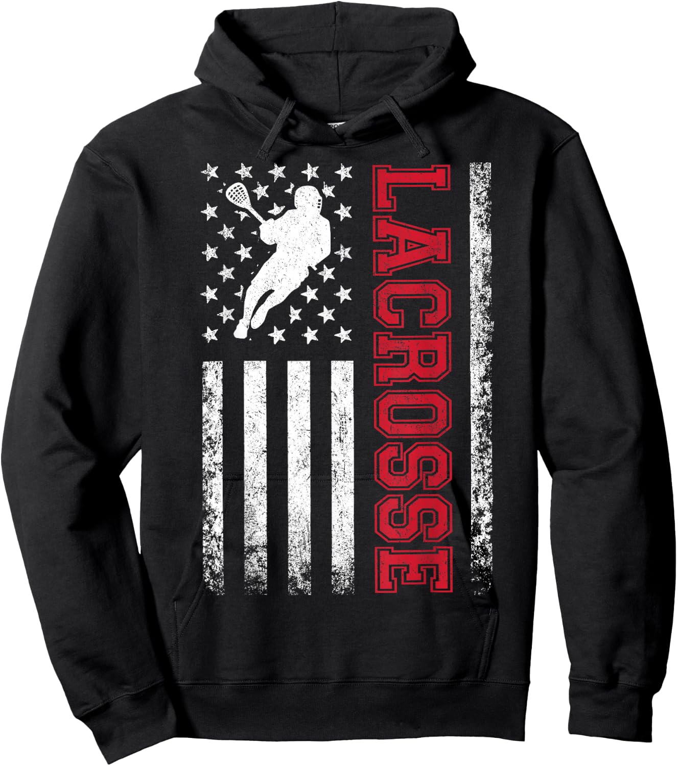 Lacrosse USA Flag Lax Shirt Men Women Boys Girls Hoodie - Hoodie | Black