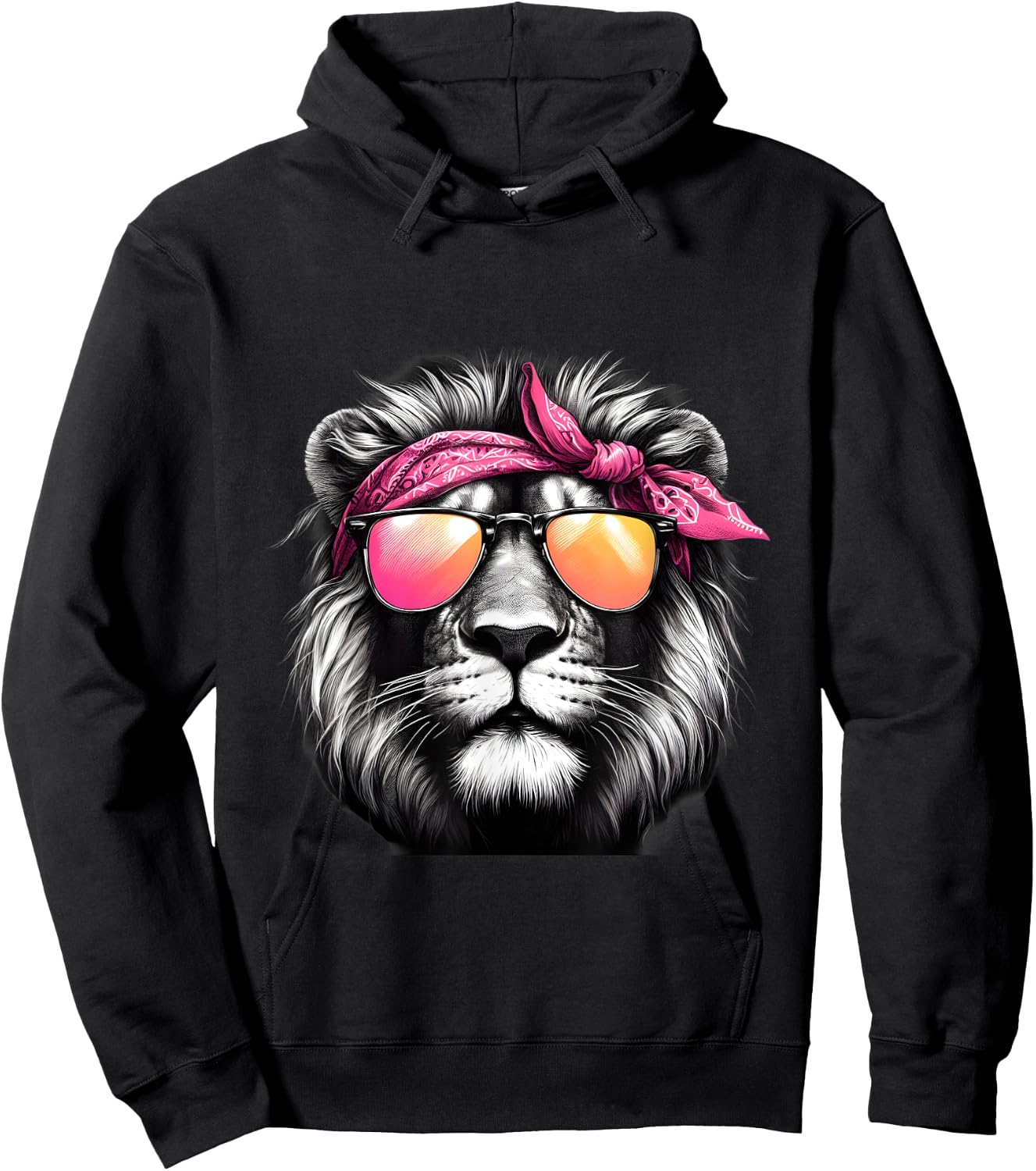 Lion Wearing A Pink Bandana Headband And Sunglasses Hoodie - Hoodie | Black