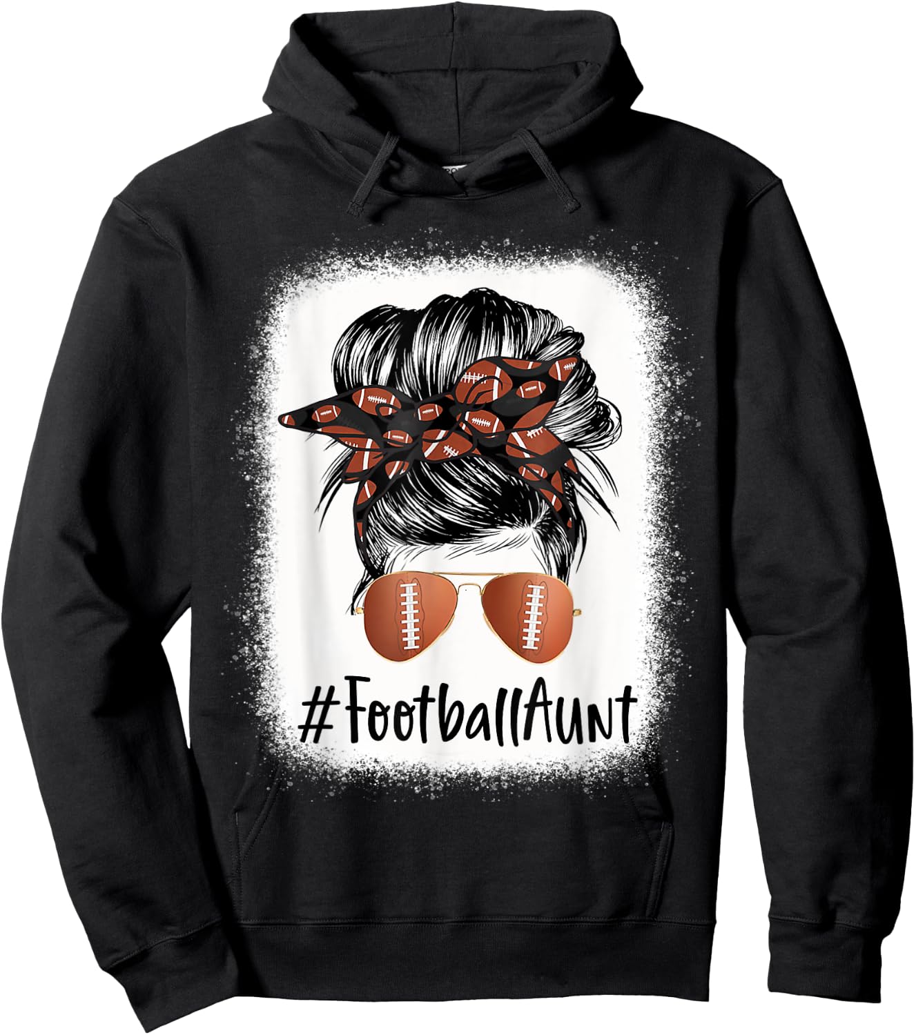 Bleached Football Aunt Life Messy Bun Mother's Day Hoodie - Hoodie | Black