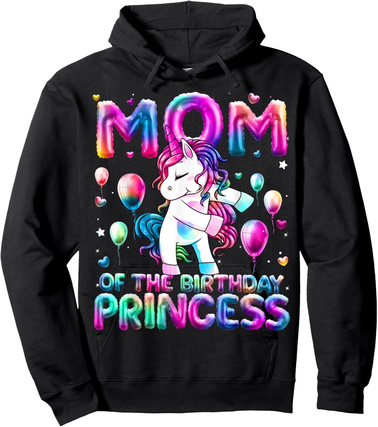 Mom of the Birthday Princess Girl Flossing Unicorn Mommy Hoodie - Hoodie | Black